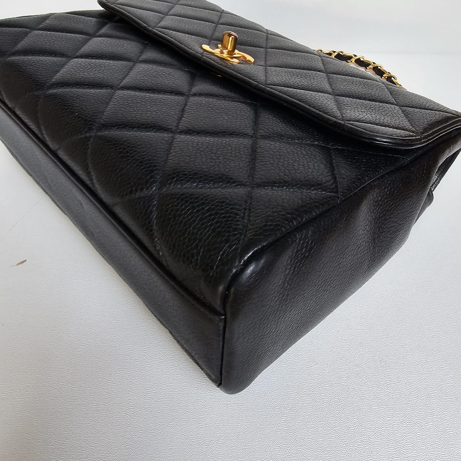 Vintage Chanel Black Caviar Quilted Square Flap Bag 4