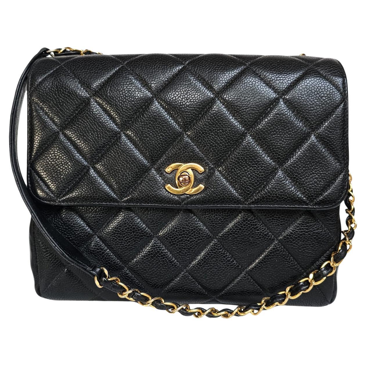 Vintage Chanel Black Caviar Quilted Square Flap Bag