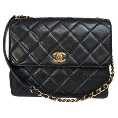 Retro Chanel Black Caviar Quilted Square Flap Bag
