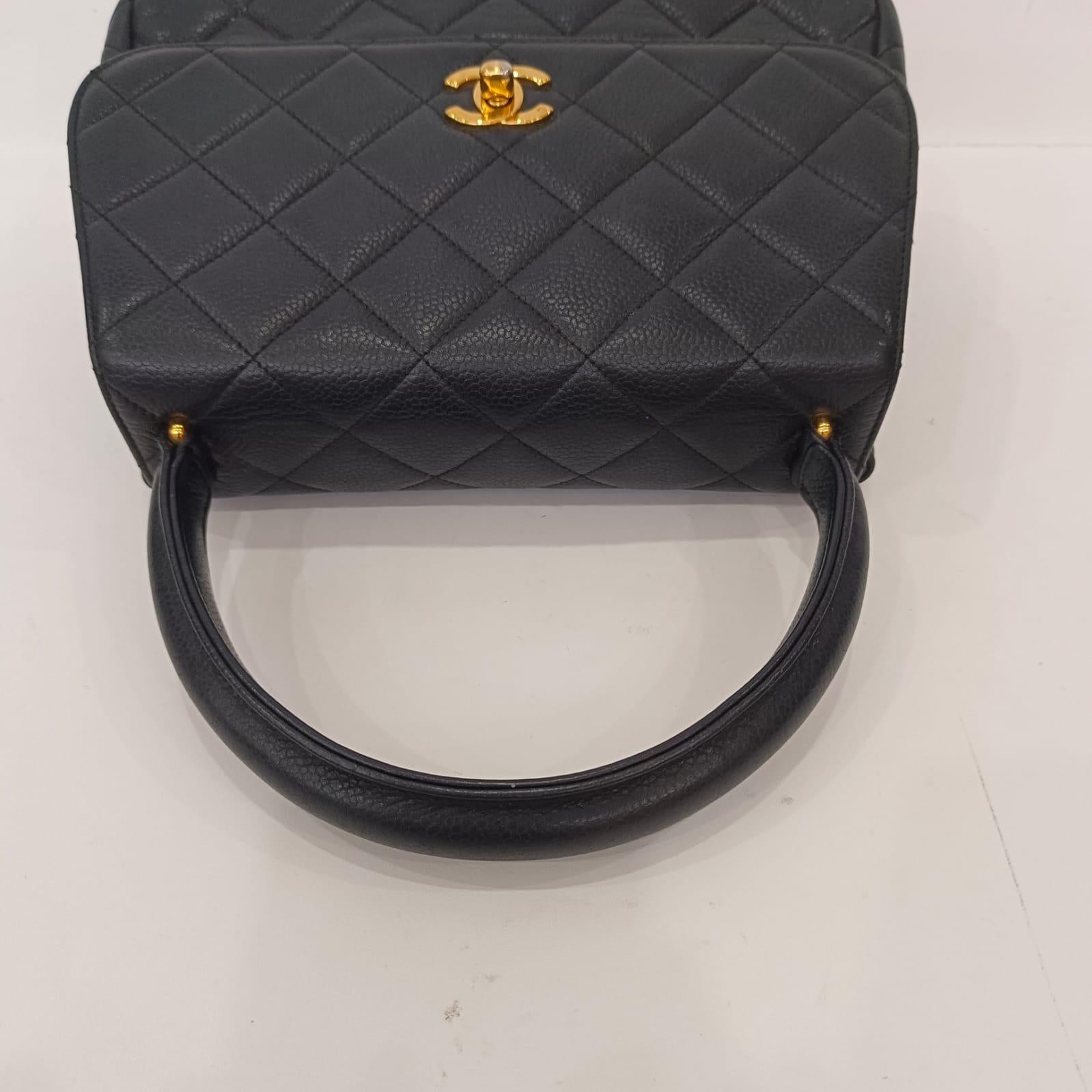 Vintage Chanel Black Caviar Quilted Top Handle Flap Bag For Sale 1