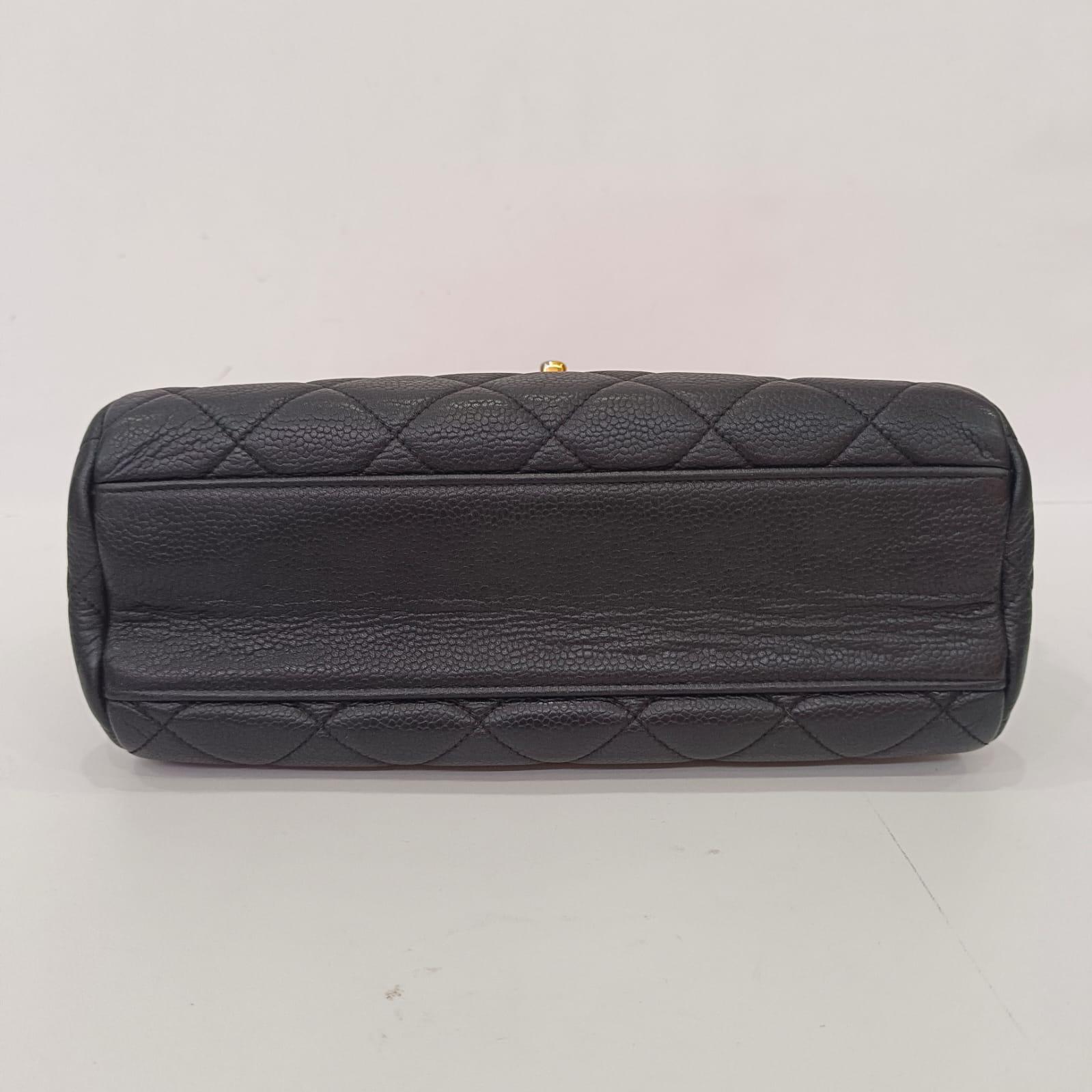 Vintage Chanel Black Caviar Quilted Top Handle Flap Bag For Sale 2