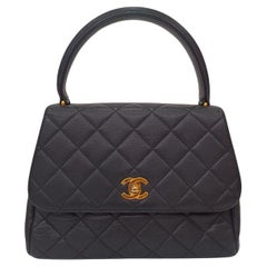 Retro Chanel Black Caviar Quilted Top Handle Flap Bag