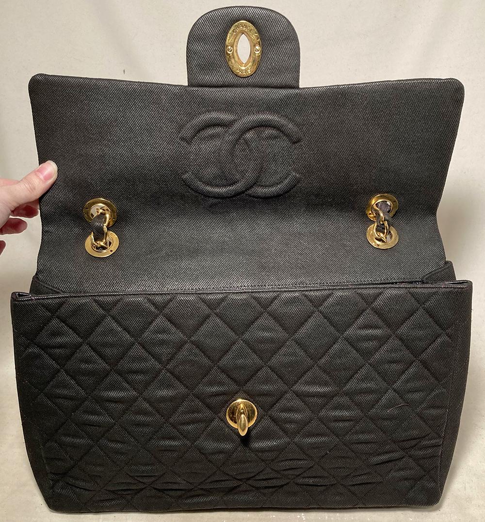 Vintage Chanel Black Denim Maxi Classic Flap Shoulder Bag 2