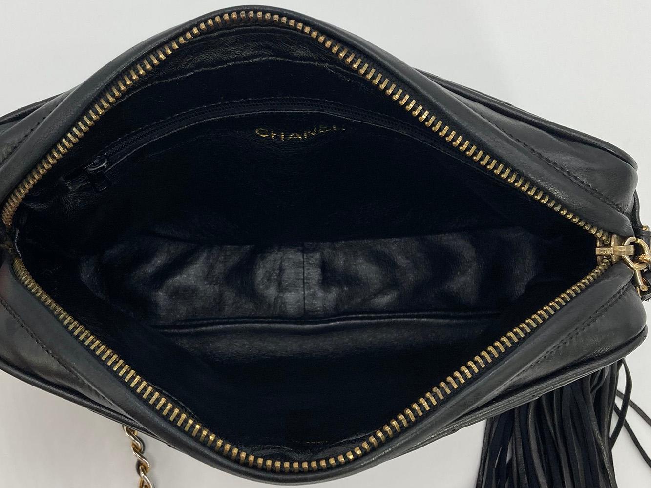 Vintage Chanel Black Diamond Quilted Tassel Camera Bag 4