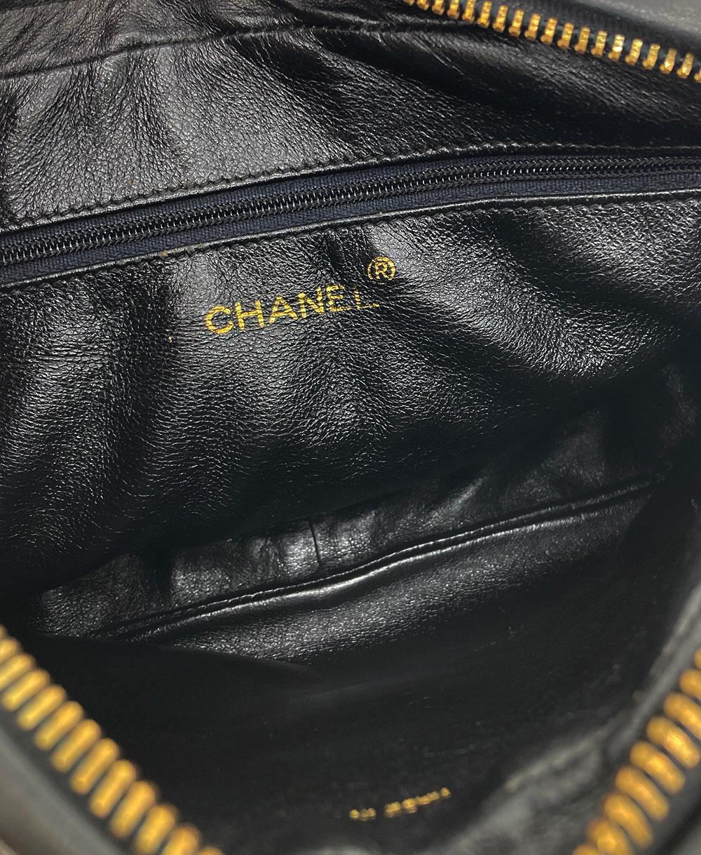 Vintage Chanel Black Diamond Quilted Tassel Camera Bag 5