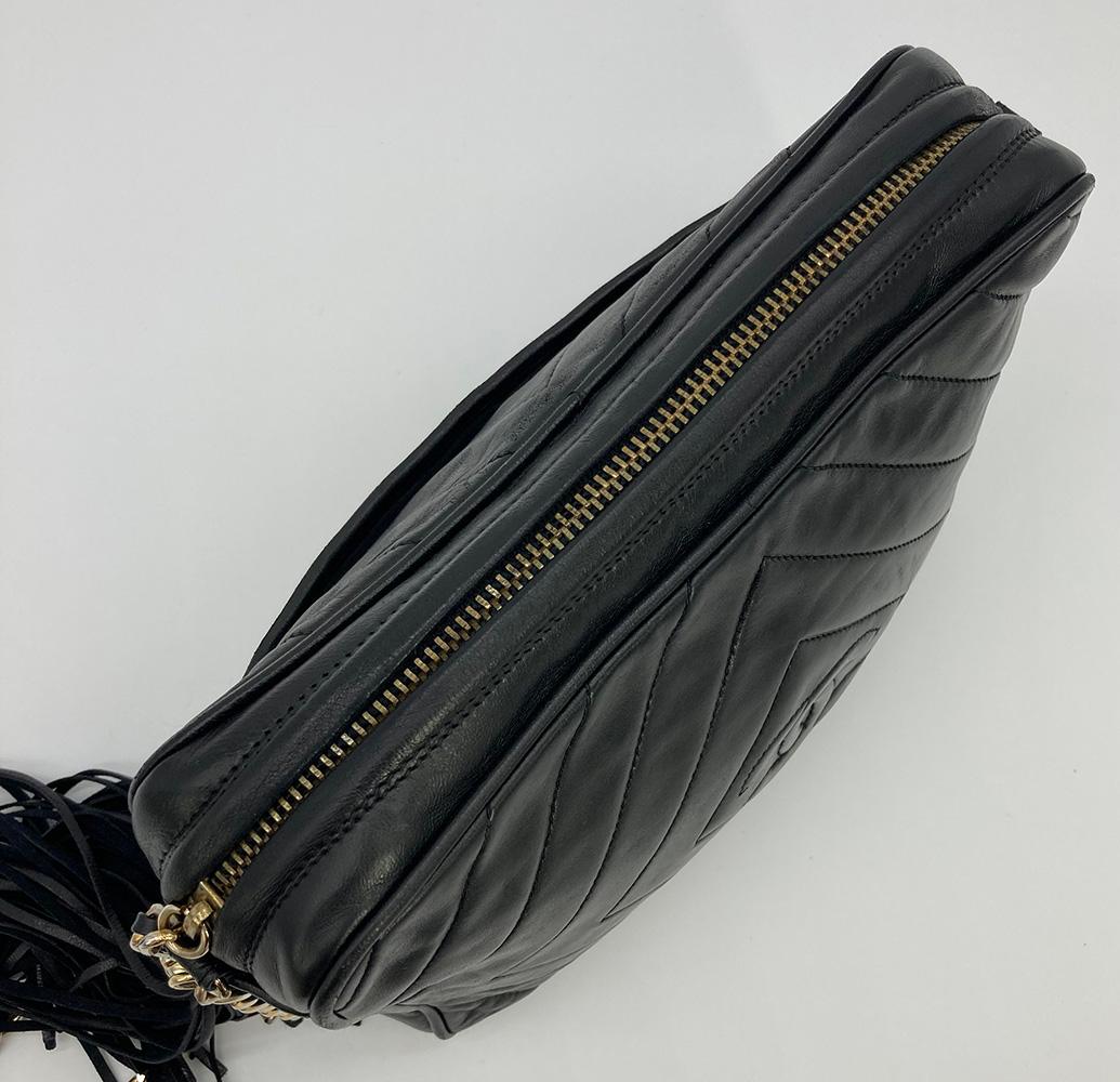Vintage Chanel Black Diamond Quilted Tassel Camera Bag 3