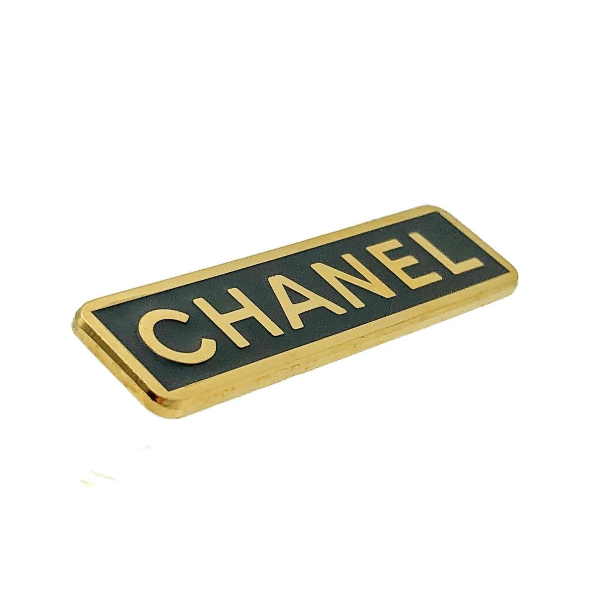 Vintage Chanel Black Enamel Employee Pin 1990s In Good Condition For Sale In Wilmslow, GB