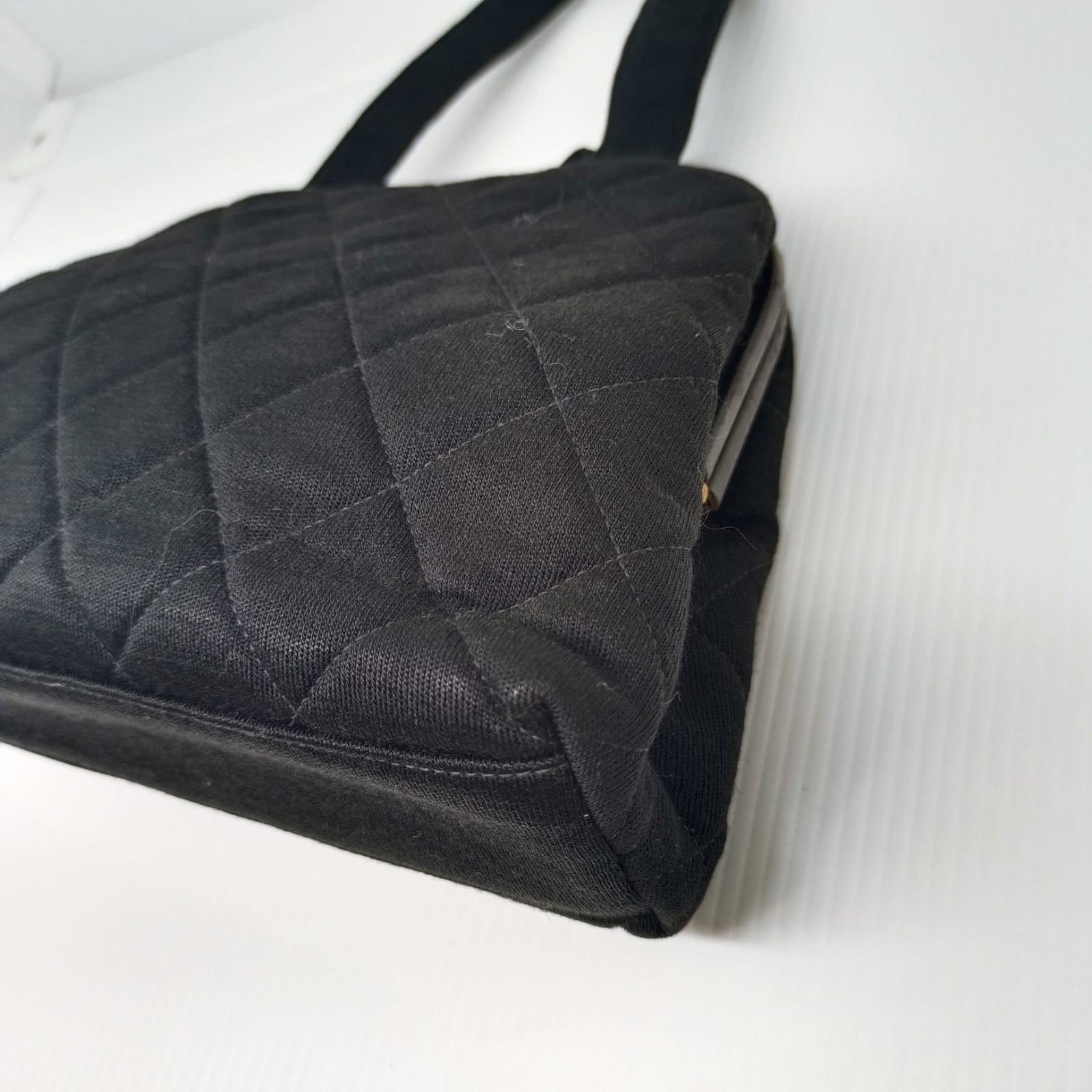 Vintage Chanel Black Jersey Quilted Kisslock Purse 2