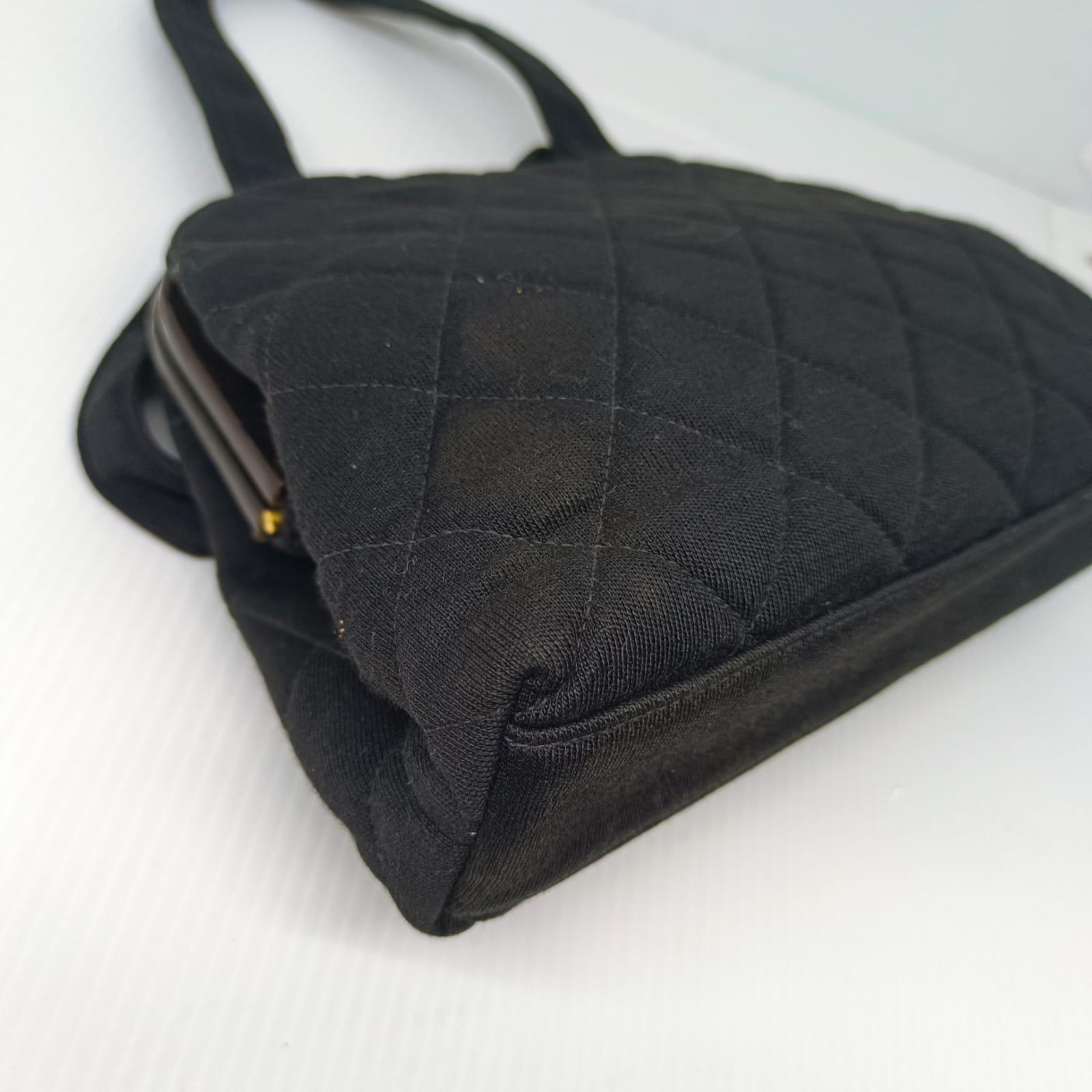 Vintage Chanel Black Jersey Quilted Kisslock Purse 3