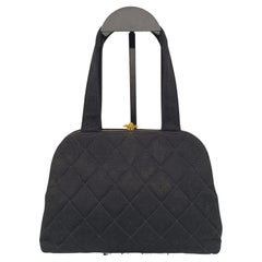 Vintage Chanel Black Jersey Quilted Kisslock Purse