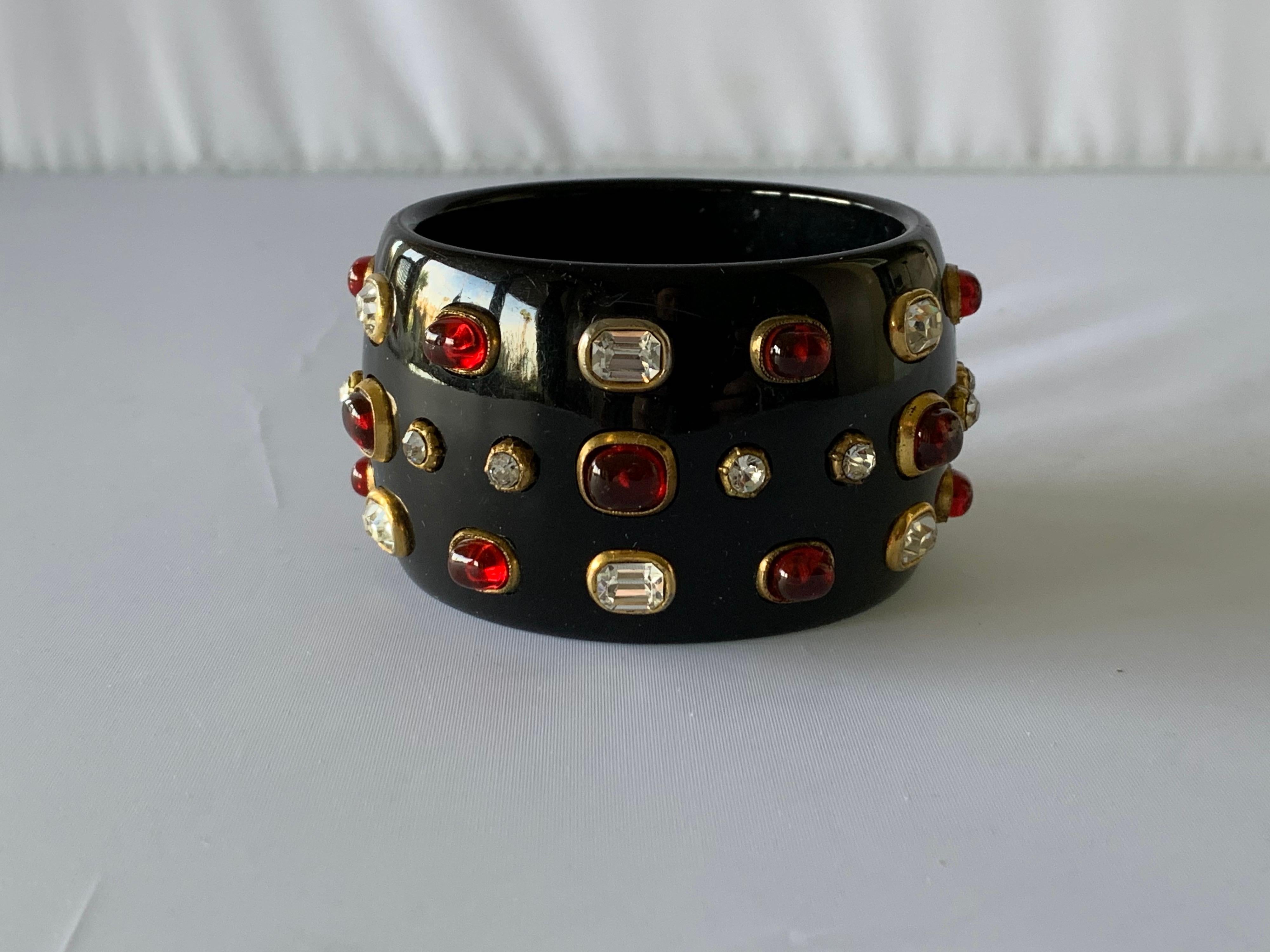 Artisan Vintage Chanel Black Jeweled Bangle Bracelet