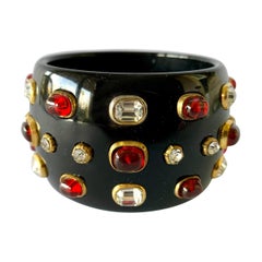 Vintage Chanel Black Jeweled Bangle Bracelet