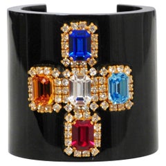 Retro Chanel Black Jeweled Cross Cuff