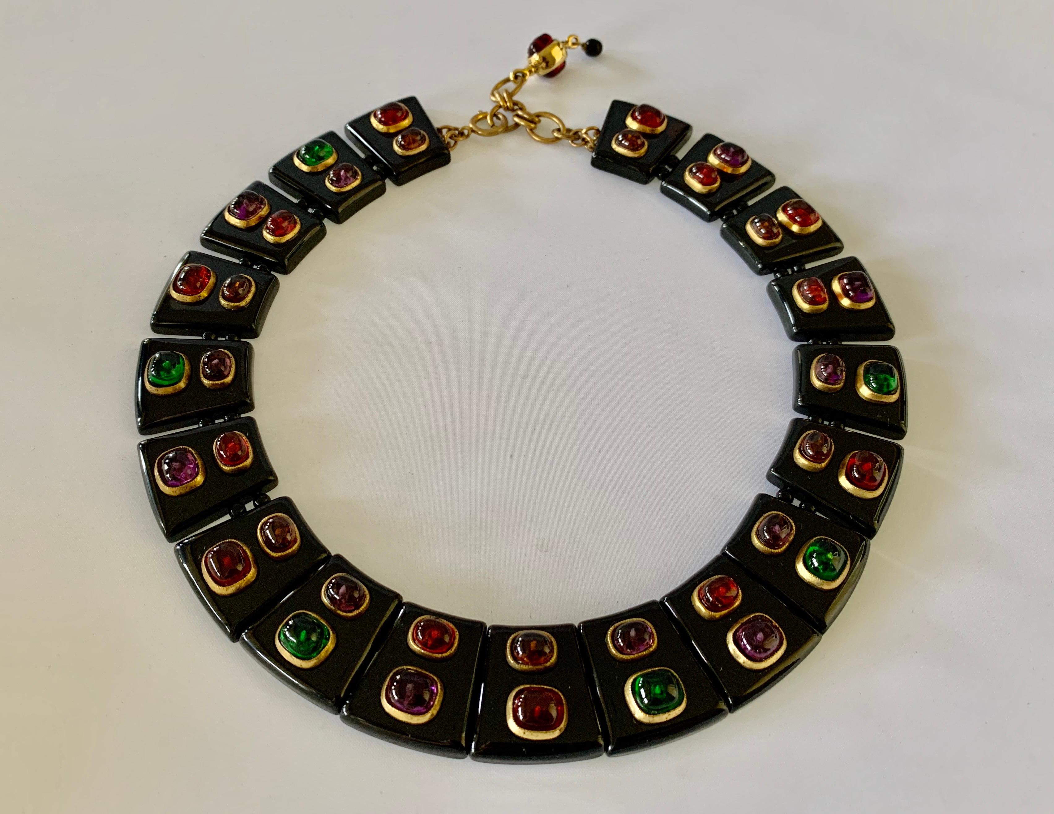 Byzantine Vintage Chanel Black Jeweled Statement Necklace 