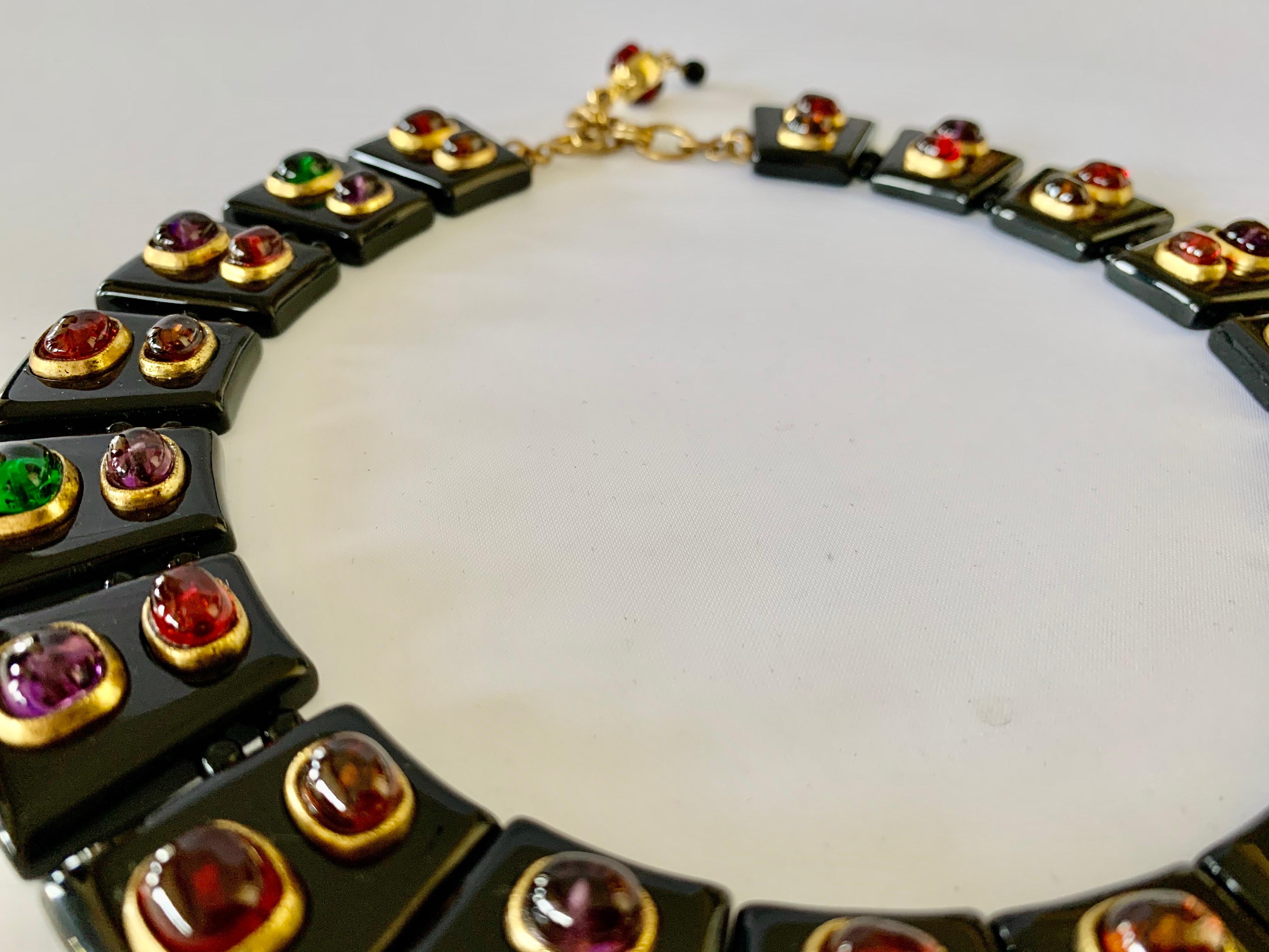 Vintage Chanel Black Jeweled Statement Necklace  In Good Condition In Palm Springs, CA