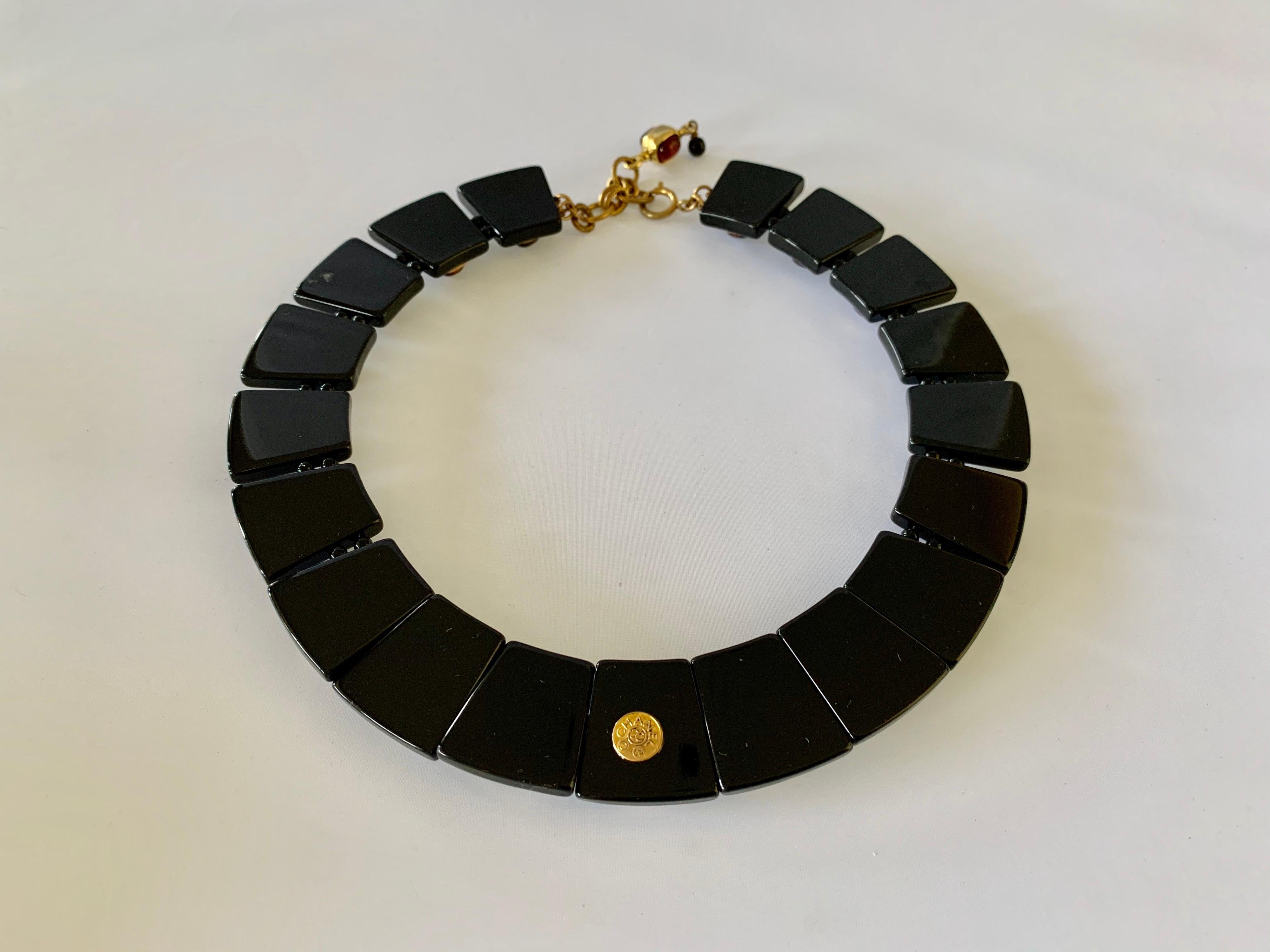 Men's Vintage Chanel Black Jeweled Statement Necklace 