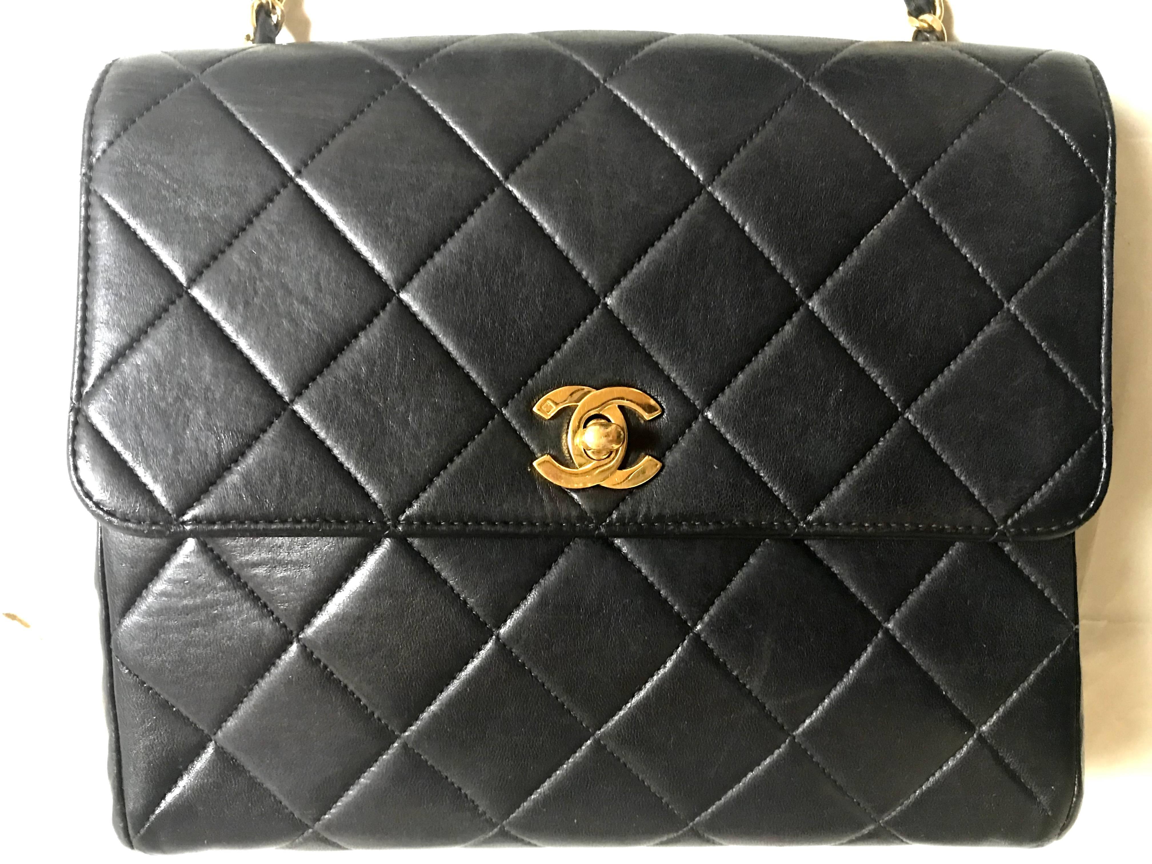 Vintage CHANEL black lamb leather 2.55 classic square shape shoulder bag with cc 4