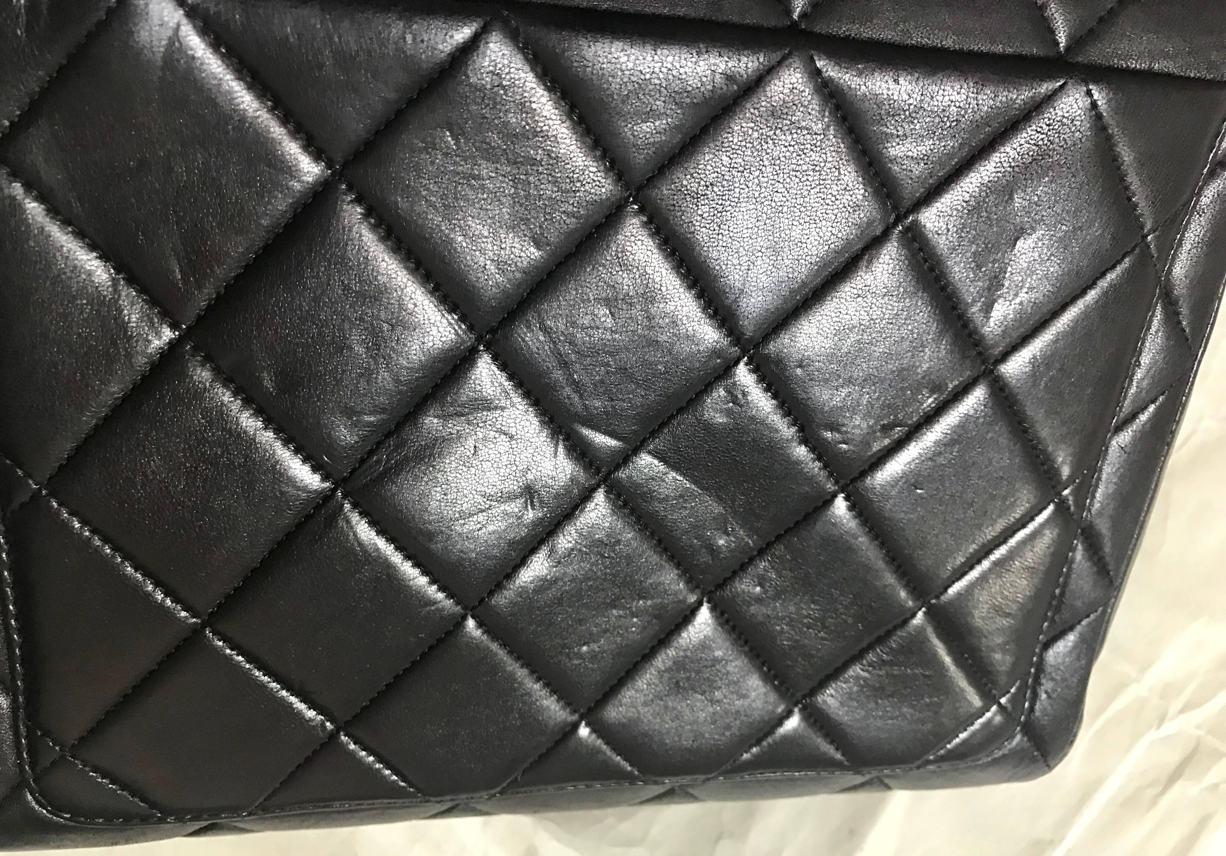 Vintage CHANEL black lamb leather 2.55 classic square shape shoulder bag with cc 5
