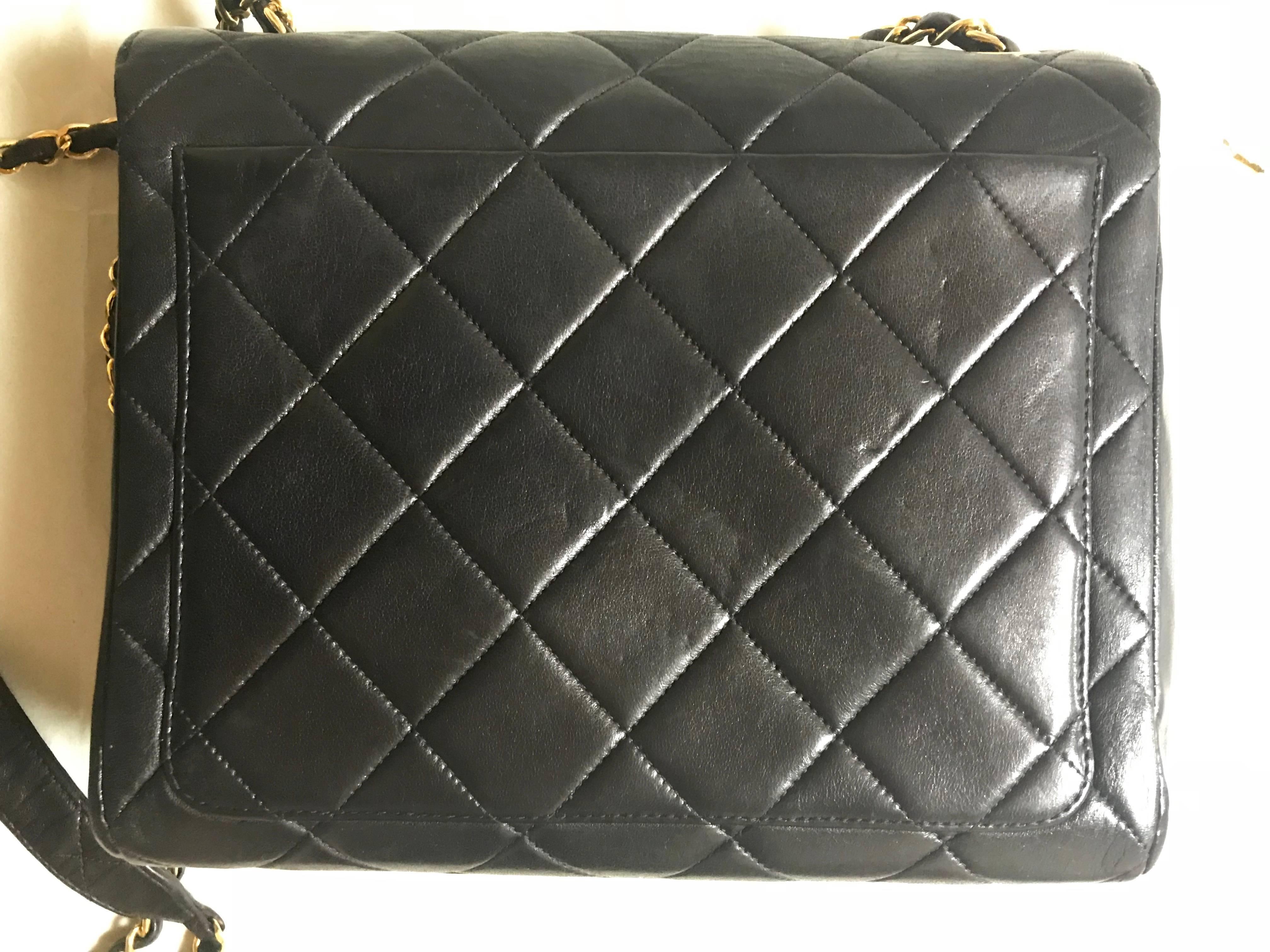 Vintage CHANEL black lamb leather 2.55 classic square shape shoulder bag with cc 6