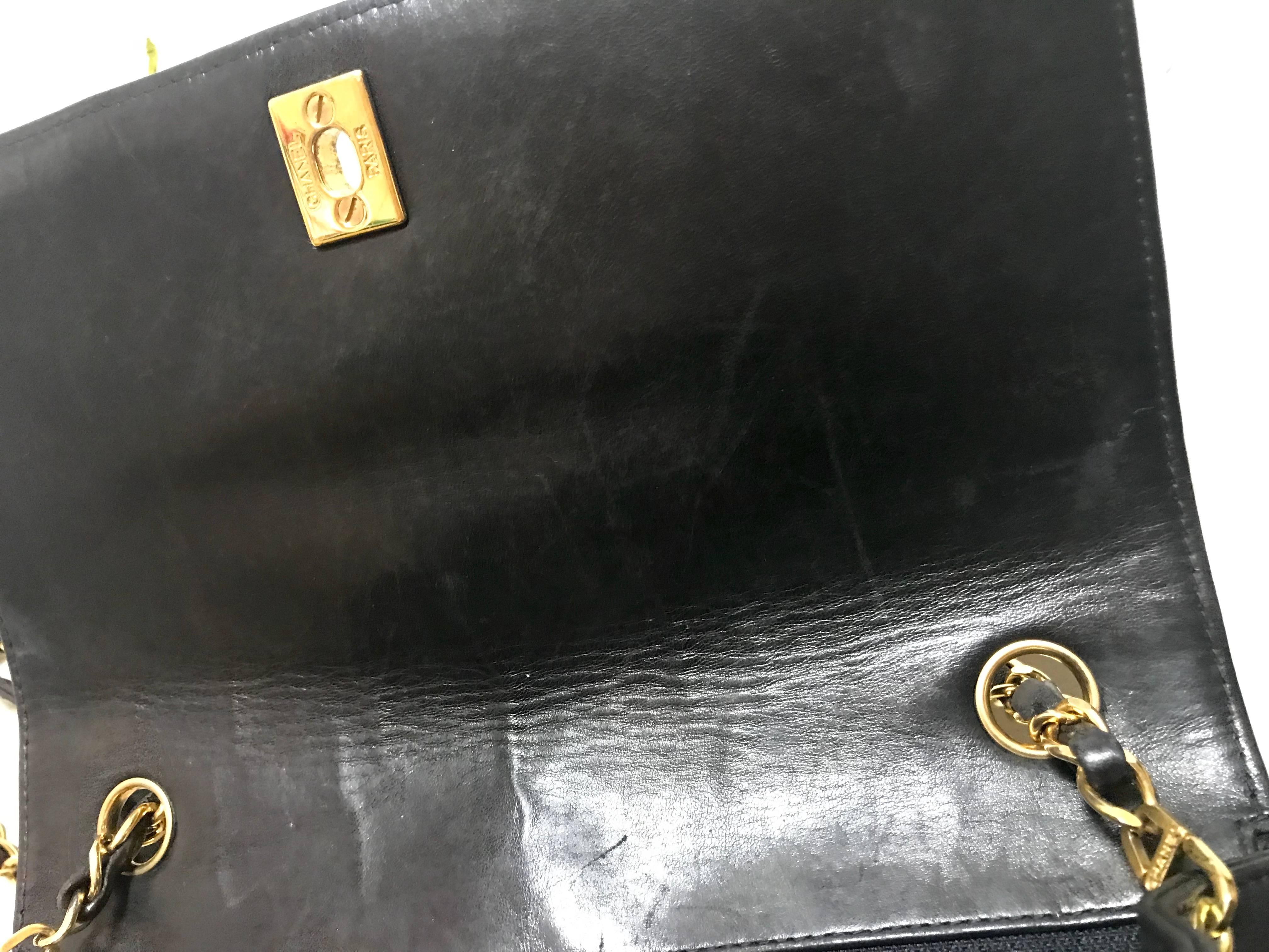 Vintage CHANEL black lamb leather 2.55 classic square shape shoulder bag with cc 7