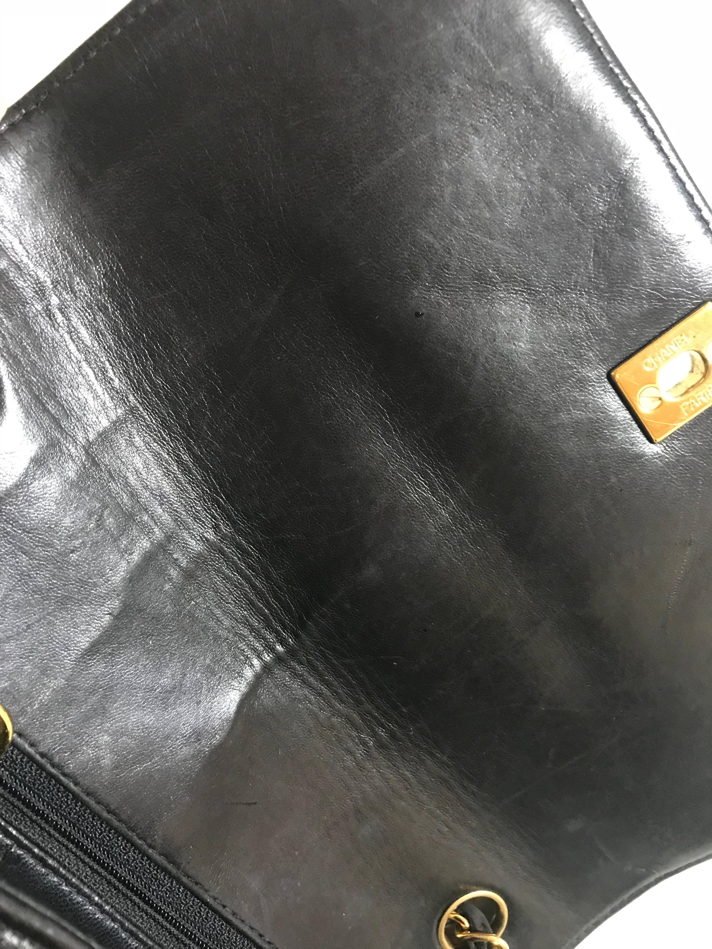 Vintage CHANEL black lamb leather 2.55 classic square shape shoulder bag with cc 8