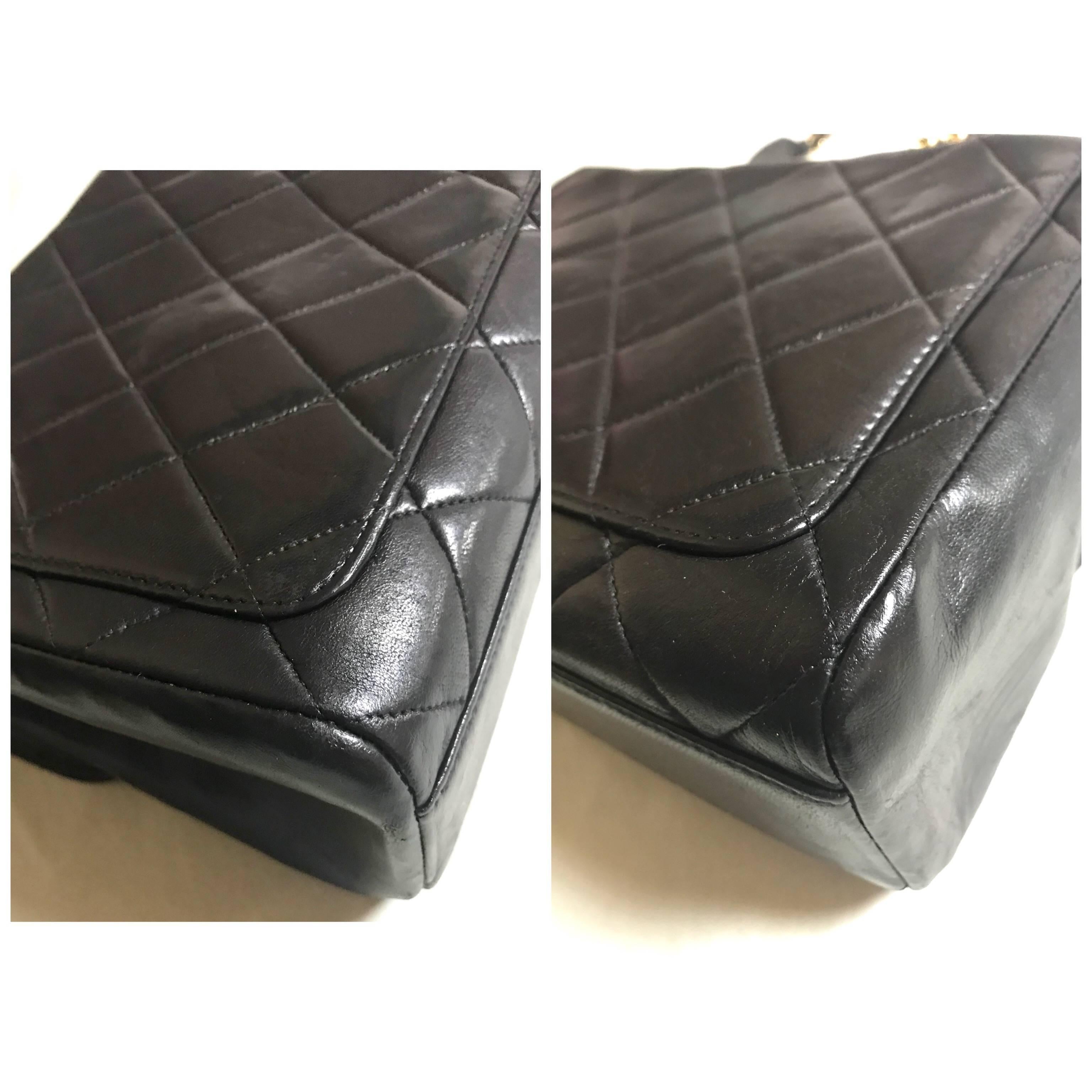 Vintage CHANEL black lamb leather 2.55 classic square shape shoulder bag with cc 11
