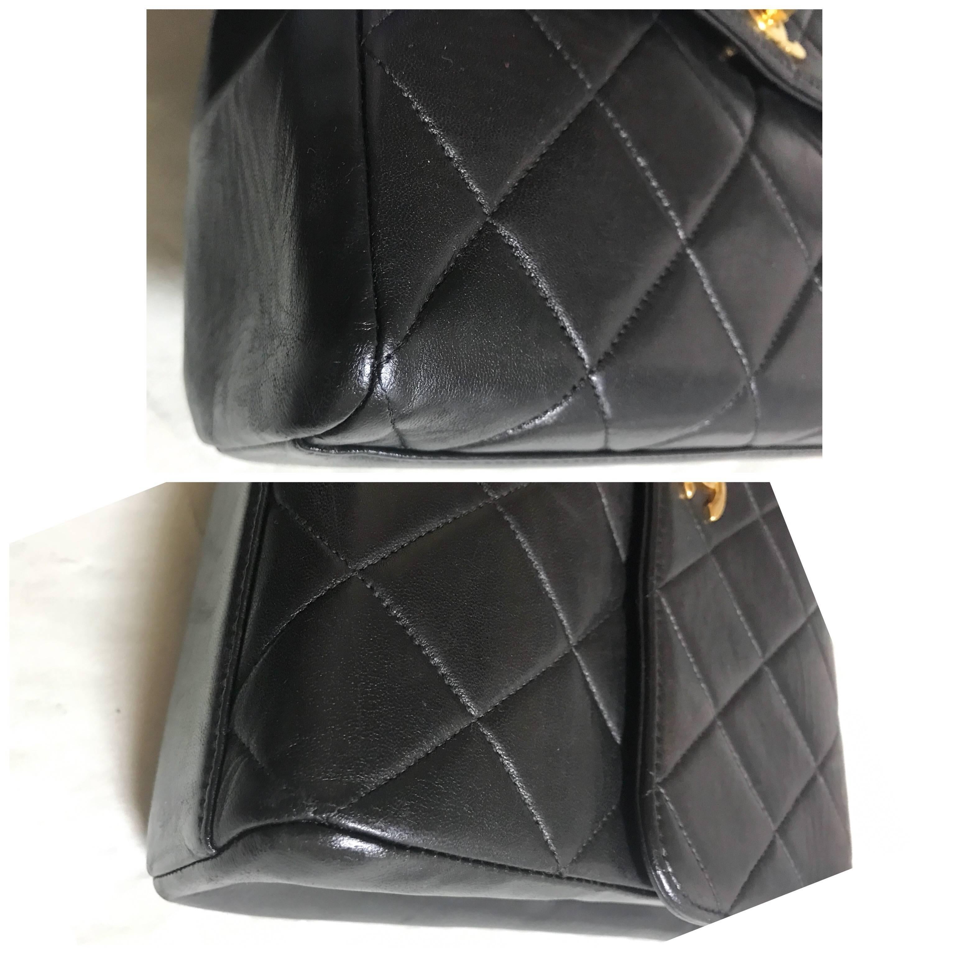 Vintage CHANEL black lamb leather 2.55 classic square shape shoulder bag with cc 12