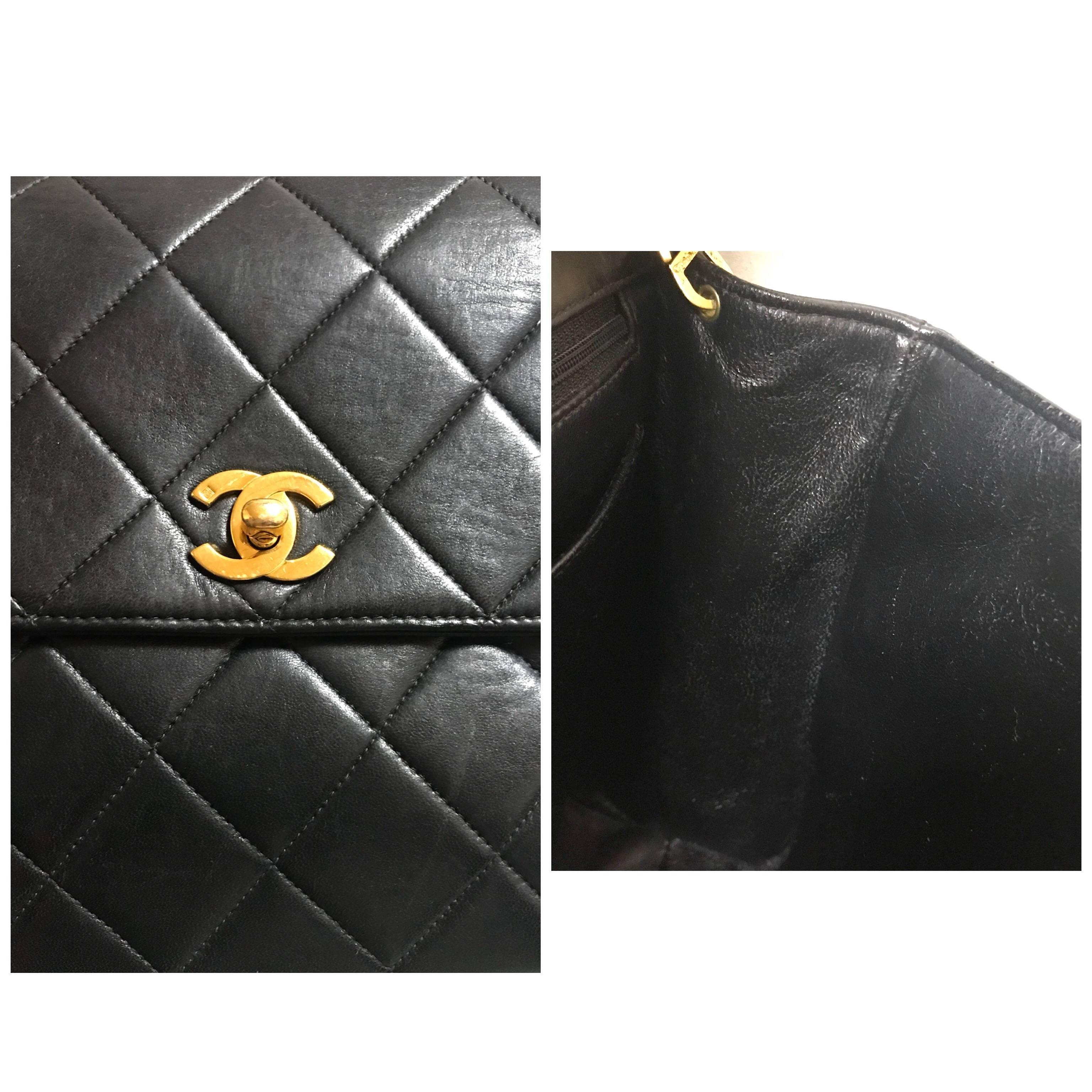 Vintage CHANEL black lamb leather 2.55 classic square shape shoulder bag with cc 13