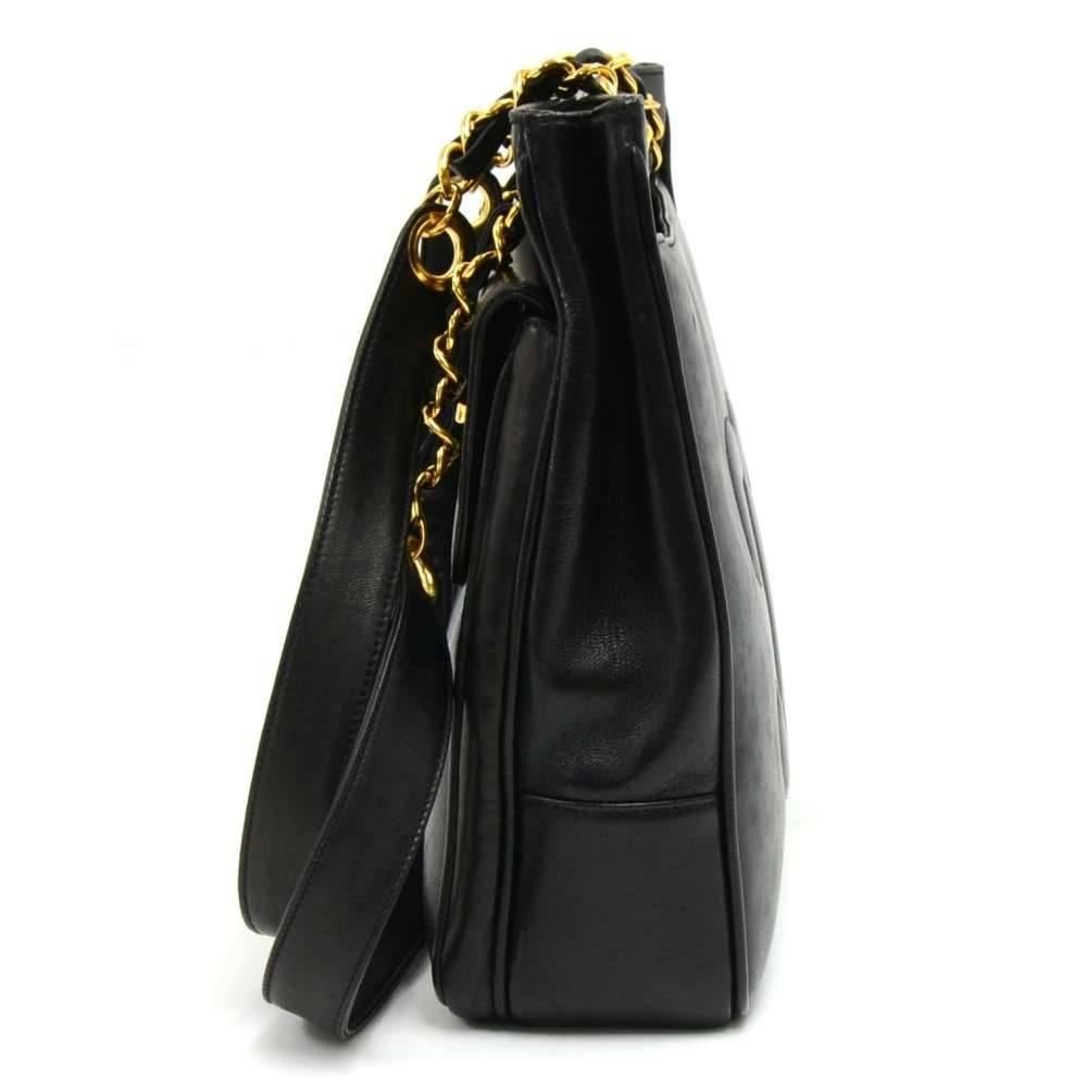 Vintage Chanel Black Lambskin Leather Medium Shoulder Tote Bag  In Good Condition In Fukuoka, Kyushu