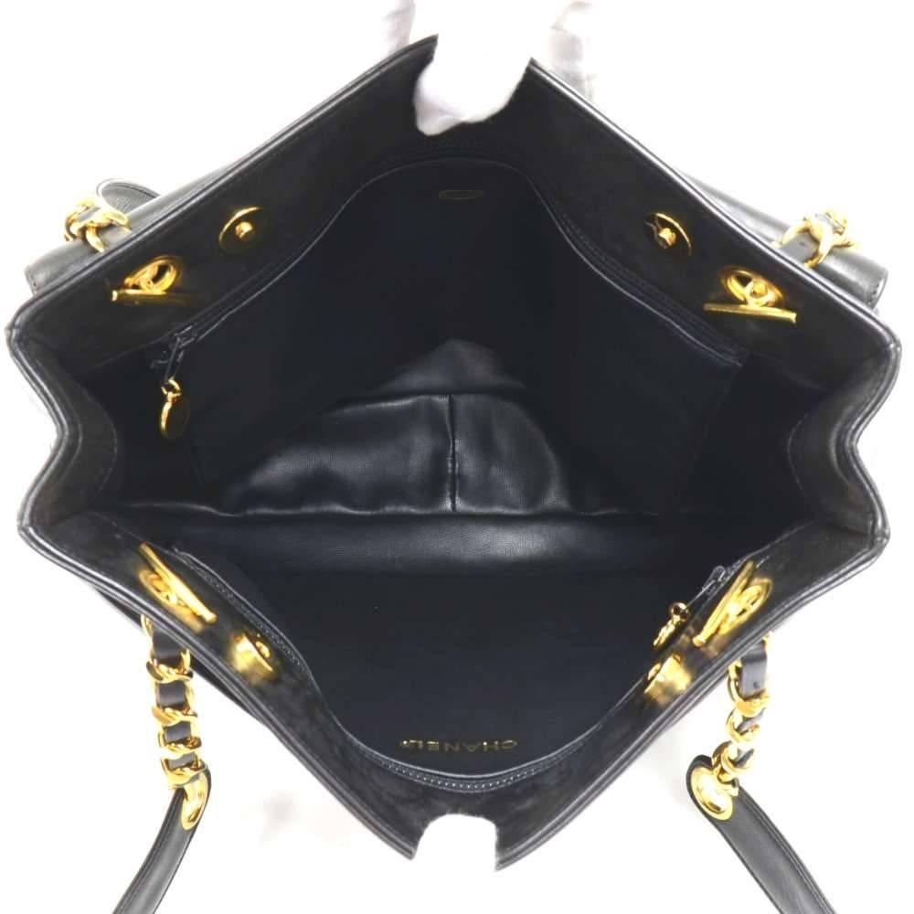 Vintage Chanel Black Lambskin Leather Medium Shoulder Tote Bag  5
