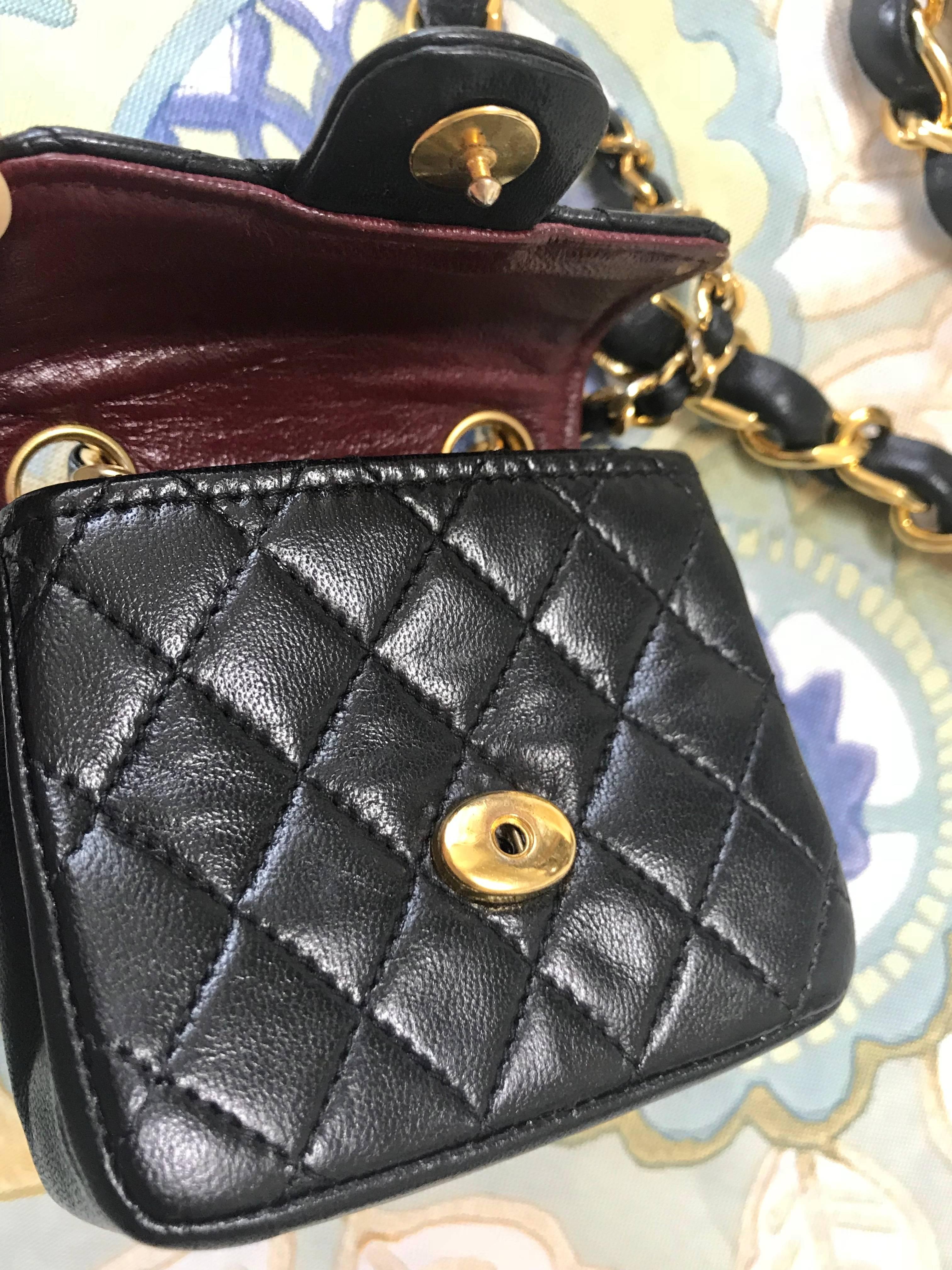 Chanel Vintage black lambskin mini 2.55 bag charm chain leather belt with CC 5