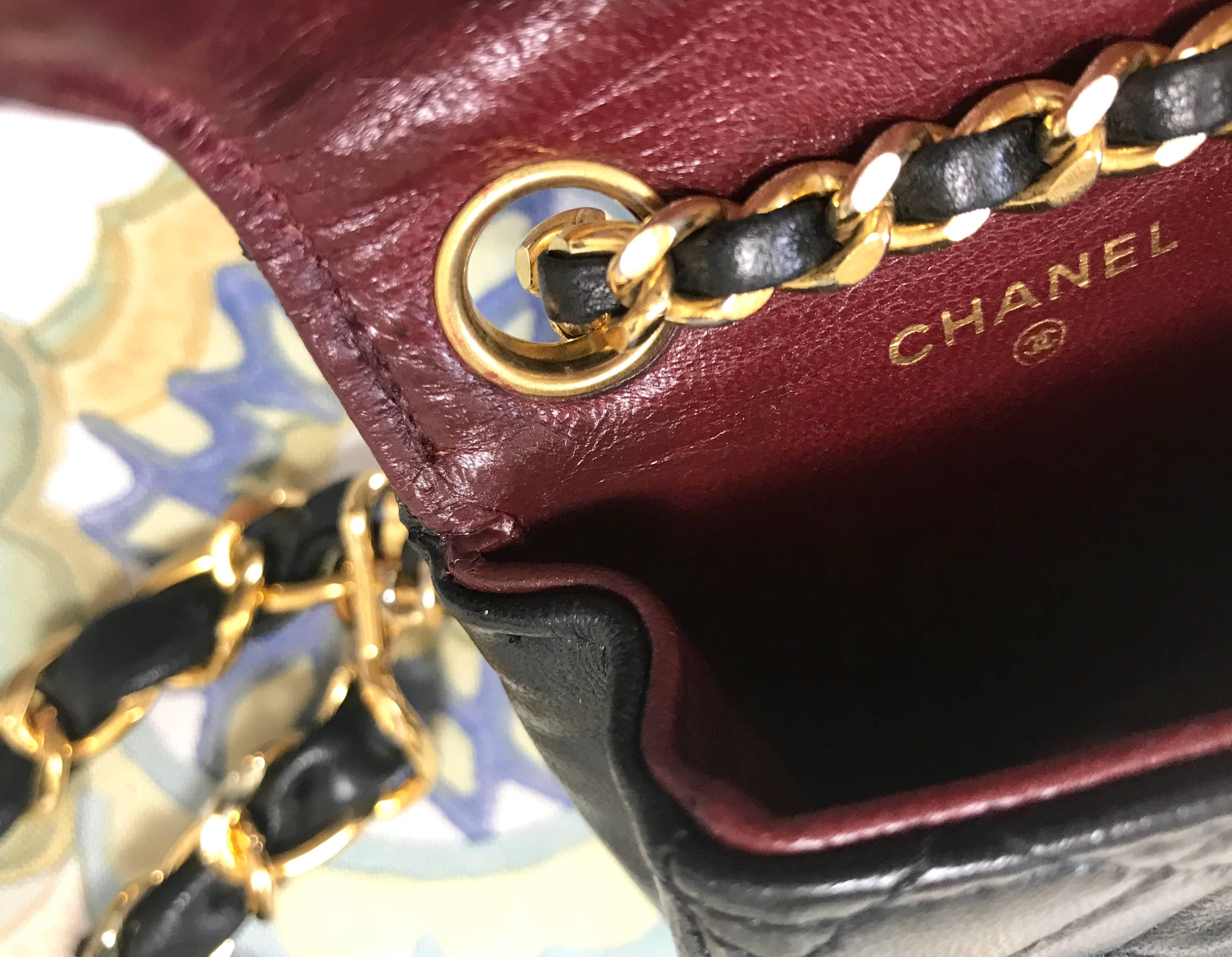 Chanel Vintage black lambskin mini 2.55 bag charm chain leather belt with CC 6
