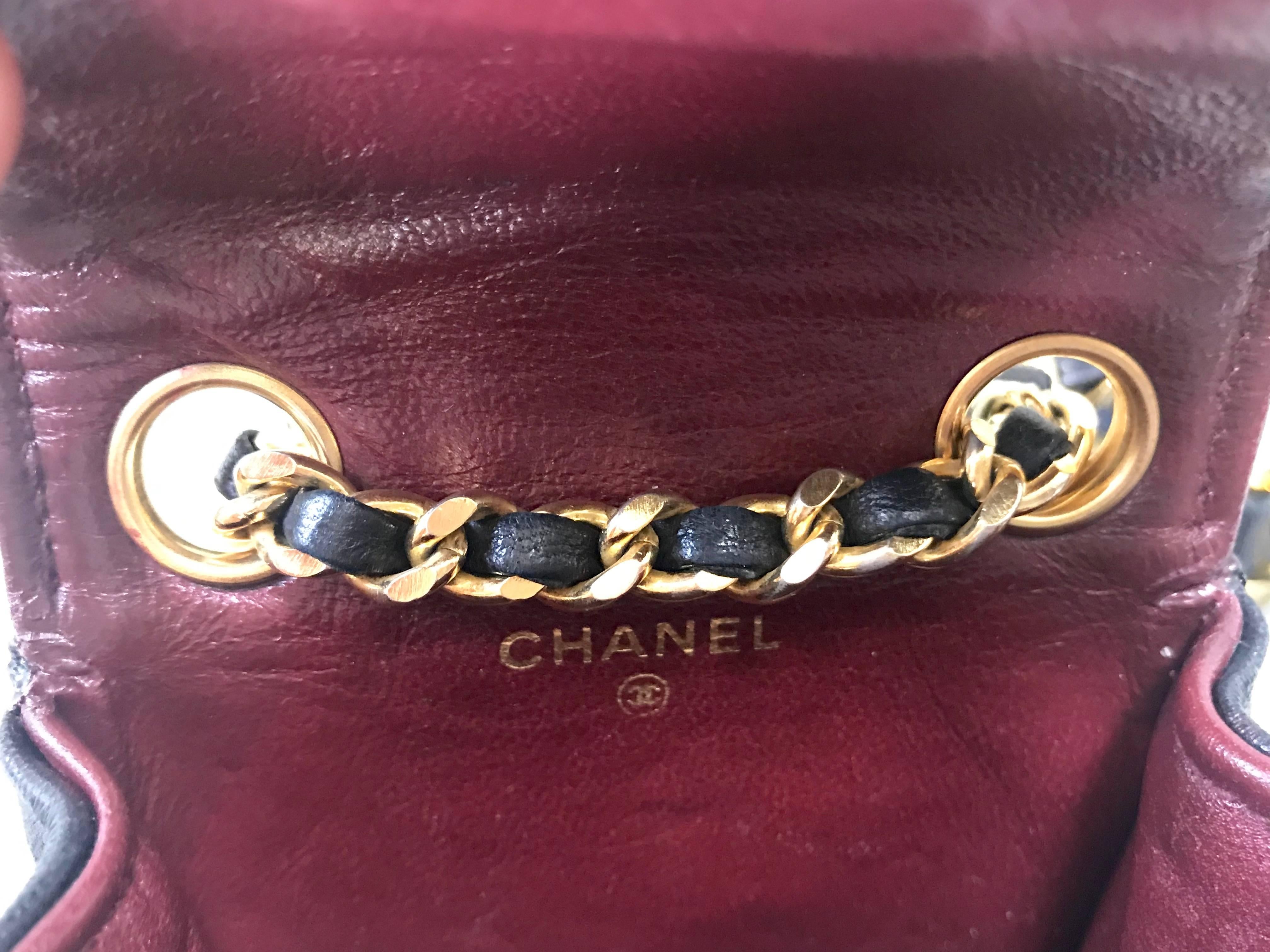 Chanel Vintage black lambskin mini 2.55 bag charm chain leather belt with CC 8