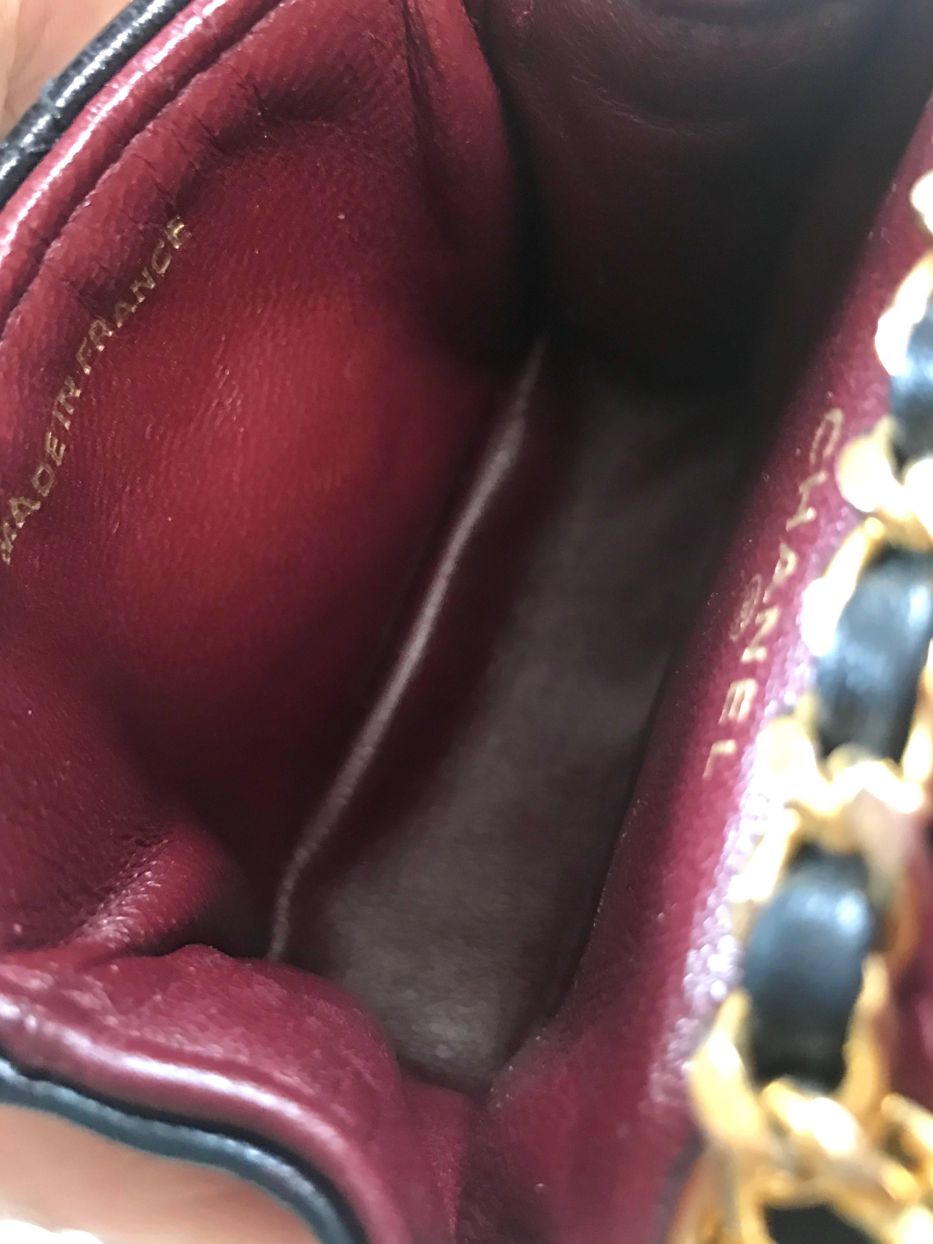 Chanel Vintage black lambskin mini 2.55 bag charm chain leather belt with CC 9