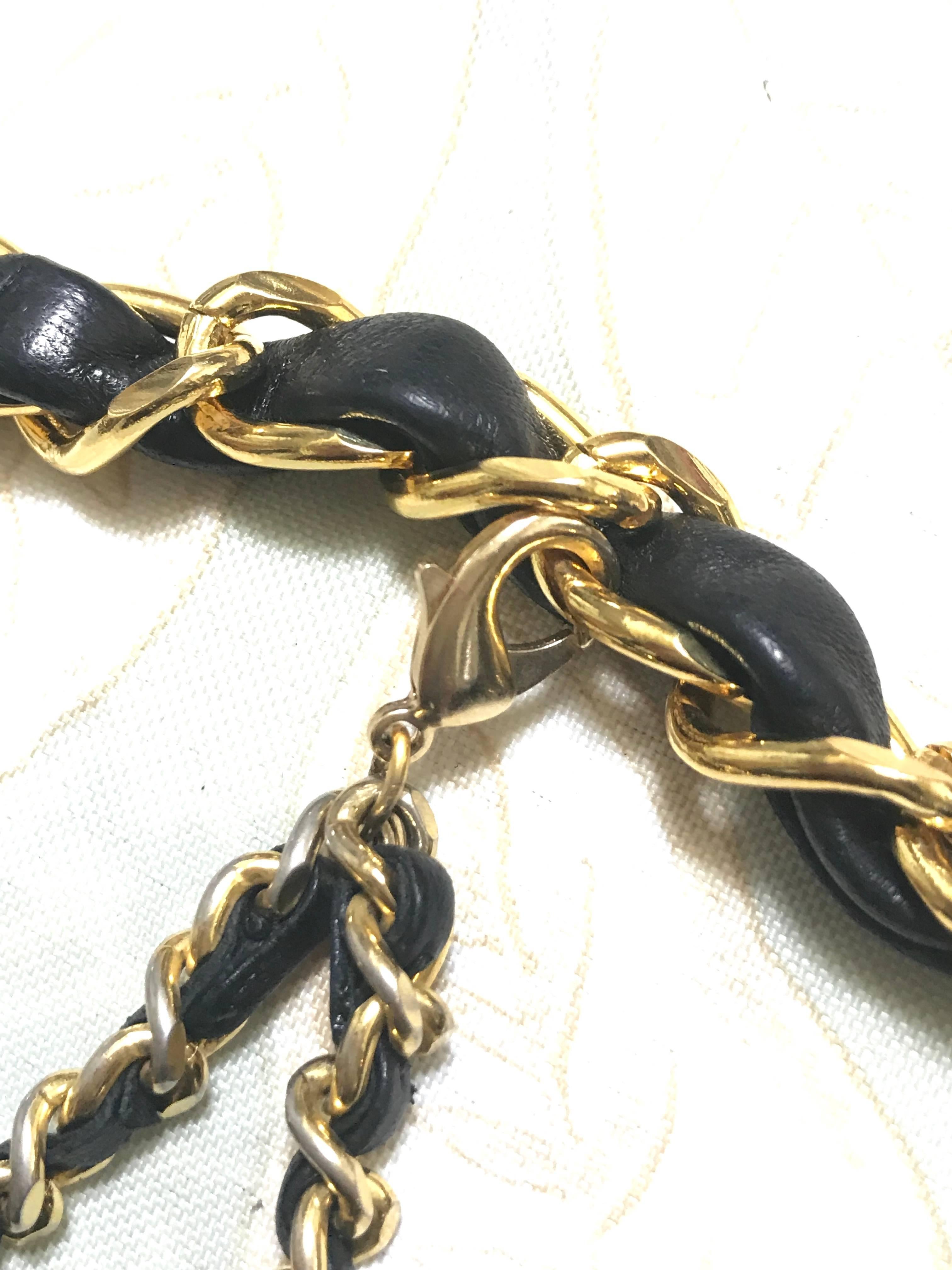 Chanel Vintage black lambskin mini 2.55 bag charm chain leather belt with CC 12