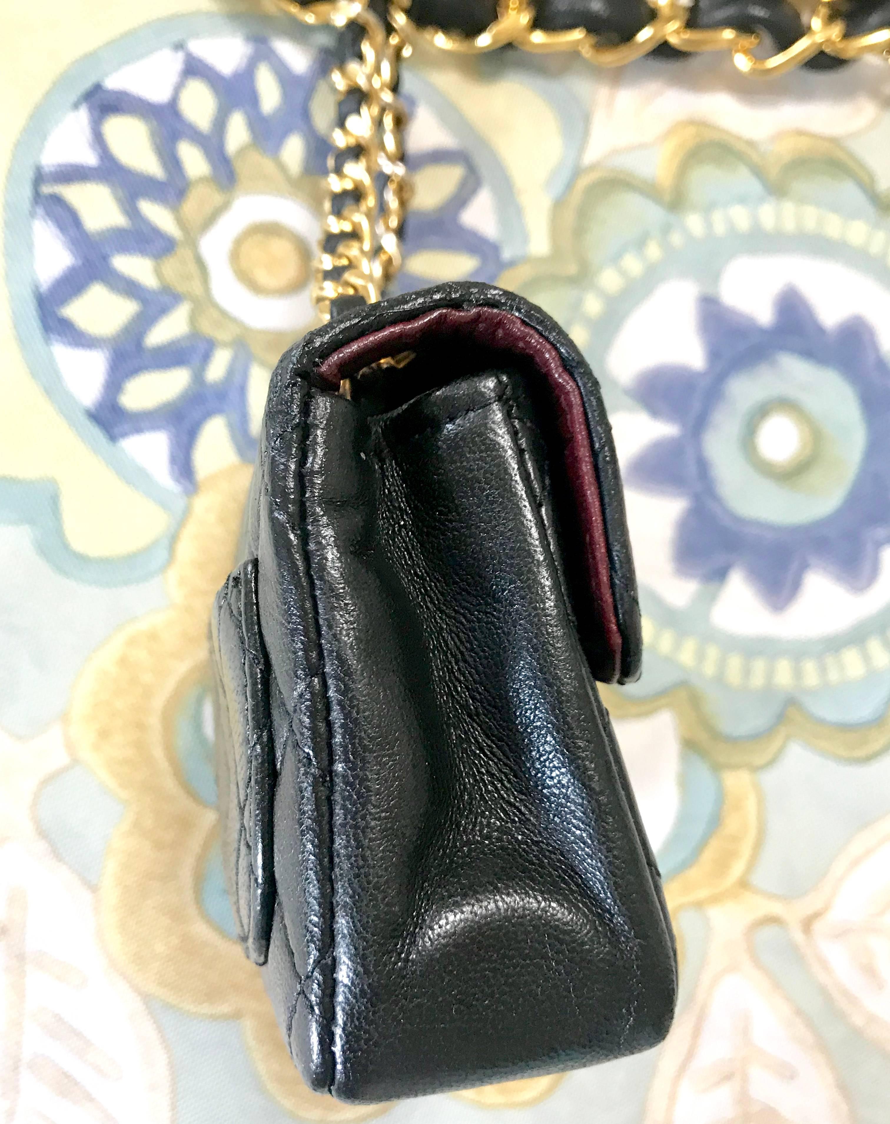 Women's Chanel Vintage black lambskin mini 2.55 bag charm chain leather belt with CC