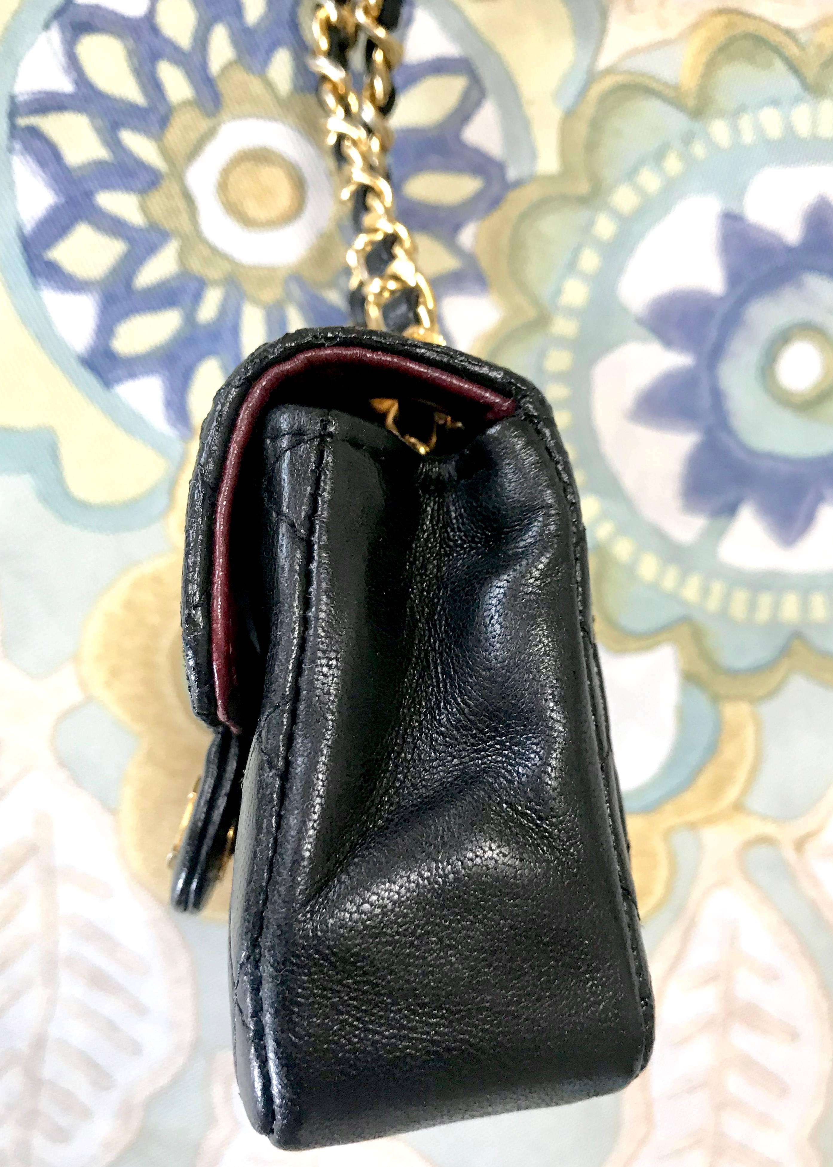 Chanel Vintage black lambskin mini 2.55 bag charm chain leather belt with CC 1