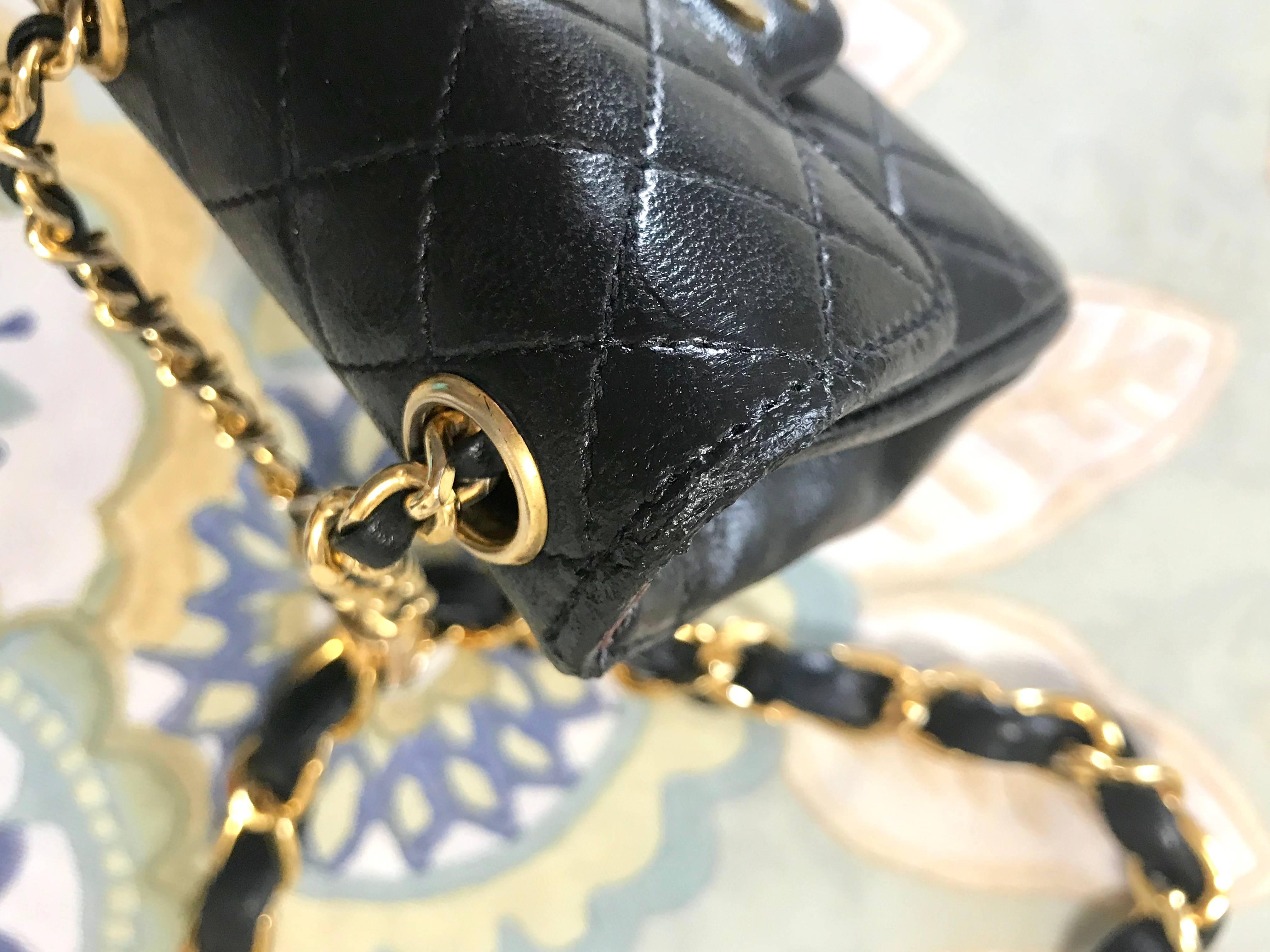 Chanel Vintage black lambskin mini 2.55 bag charm chain leather belt with CC 3
