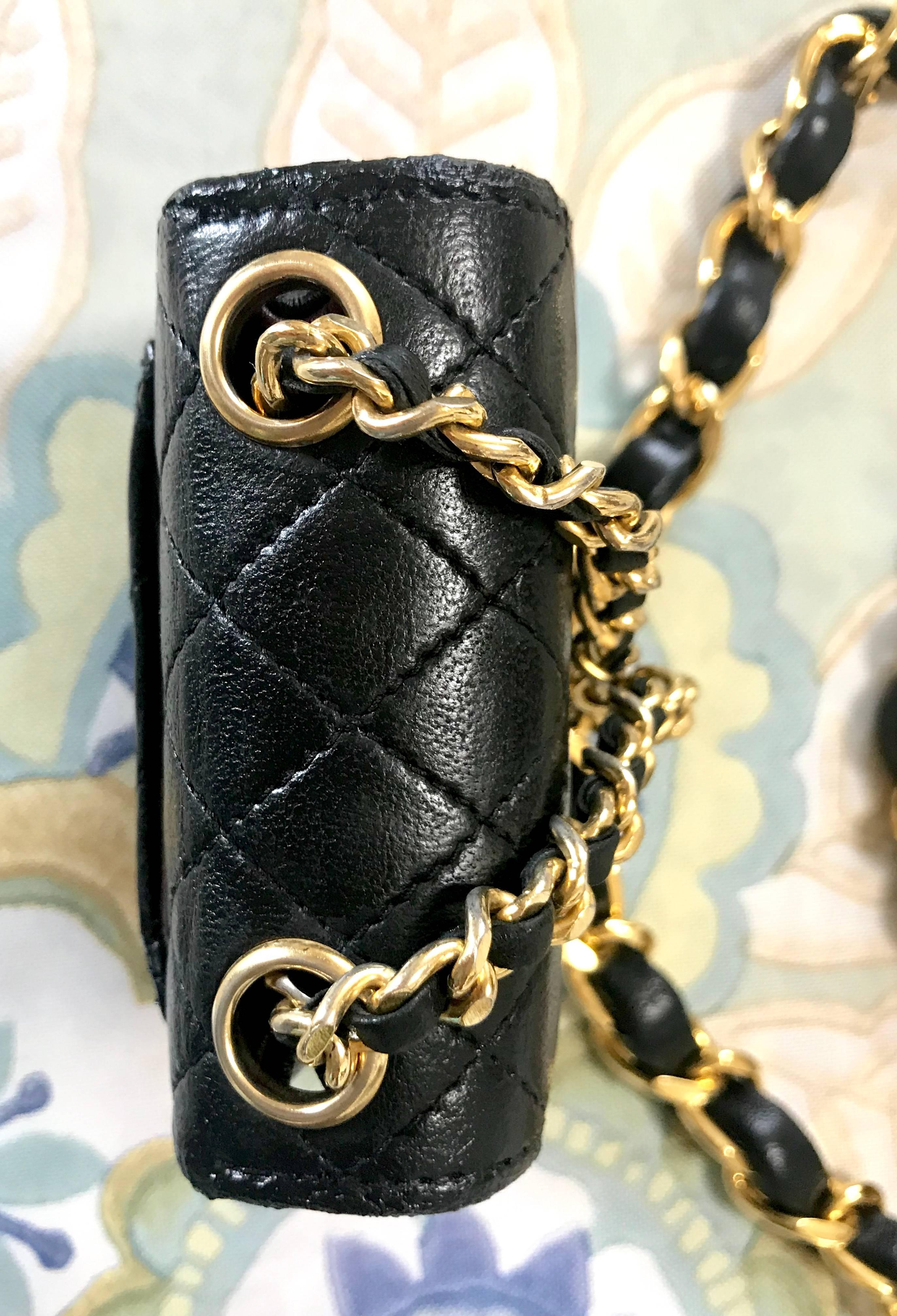 Chanel Vintage black lambskin mini 2.55 bag charm chain leather belt with CC 4