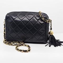 Vintage Chanel Black Lambskin Mini Camera Bag