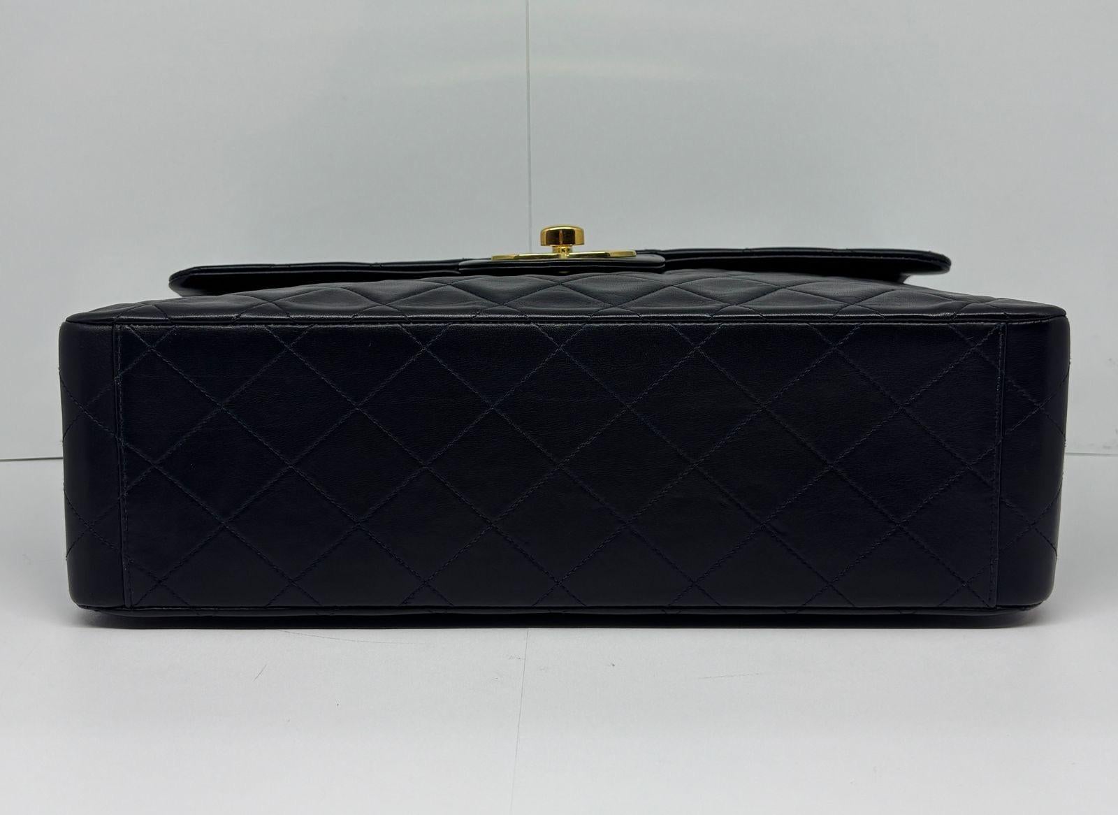 Vintage Chanel Black Lambskin Quilted Big CC Maxi Flap Bag For Sale 4