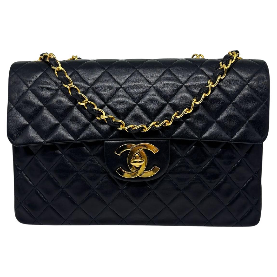 Vintage Chanel Black Lambskin Quilted Big CC Maxi Flap Bag For Sale