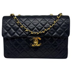 Vintage Chanel Black Lambskin Quilted Big CC Maxi Flap Bag