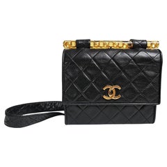 Vintage Chanel Black Lambskin Quilted Lucite Trim Shoulder Flap Bag