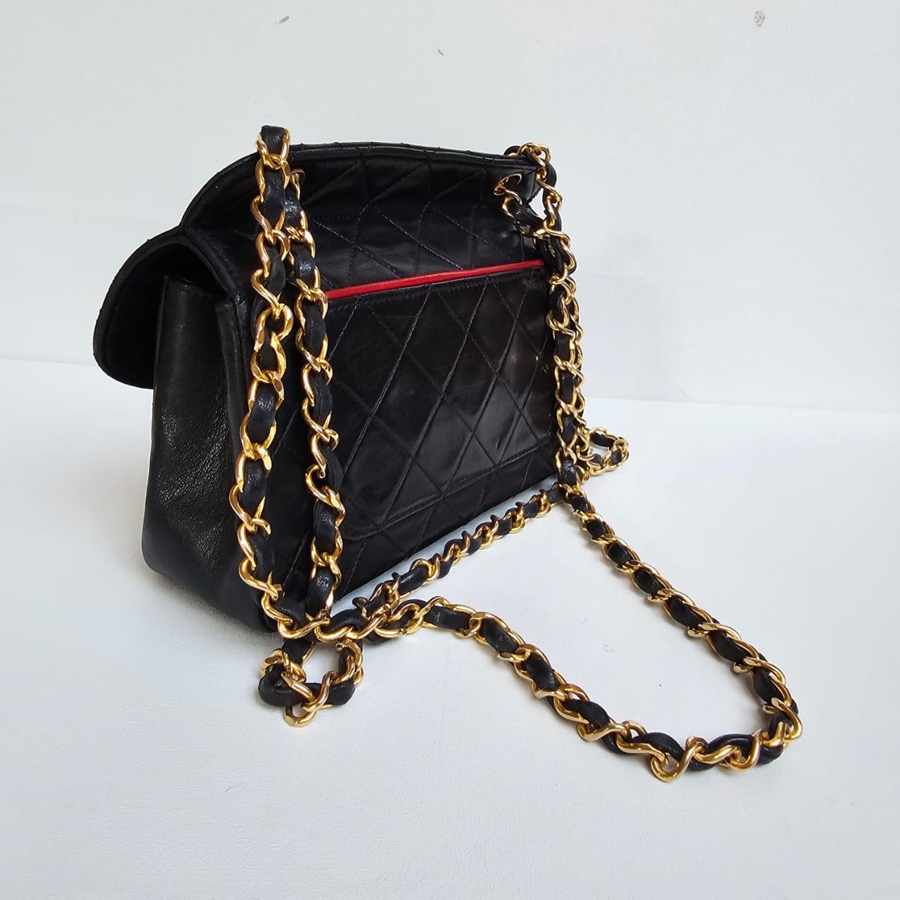 Vintage Chanel Black Lambskin Quilted Mini Flap Bag For Sale 6
