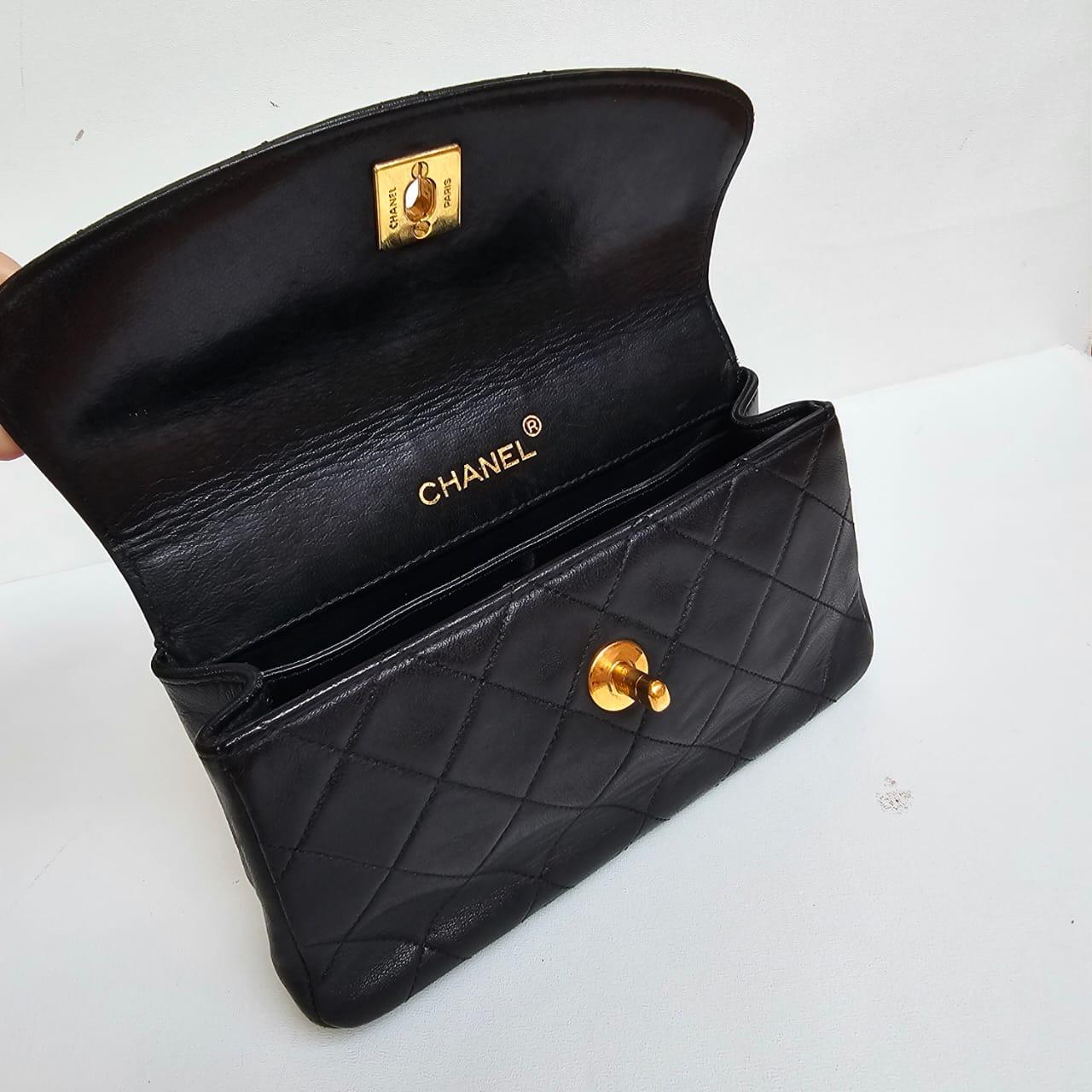 Vintage Chanel Black Lambskin Quilted Mini Flap Bag For Sale 10