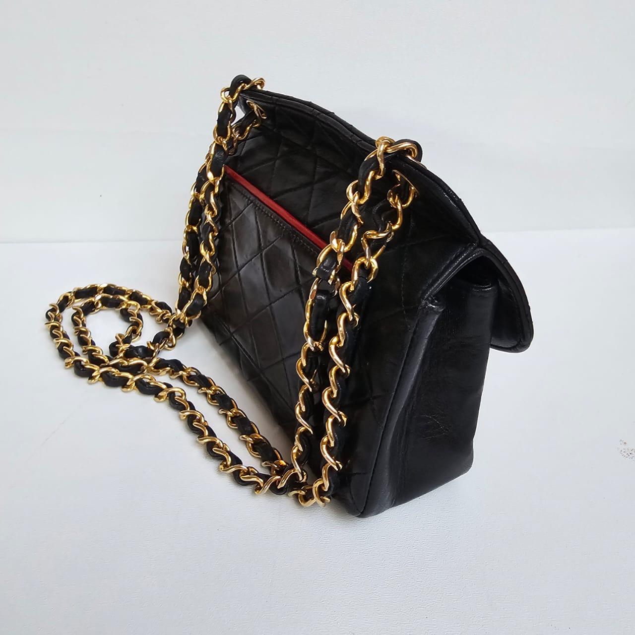 Vintage Chanel Black Lambskin Quilted Mini Flap Bag For Sale 4