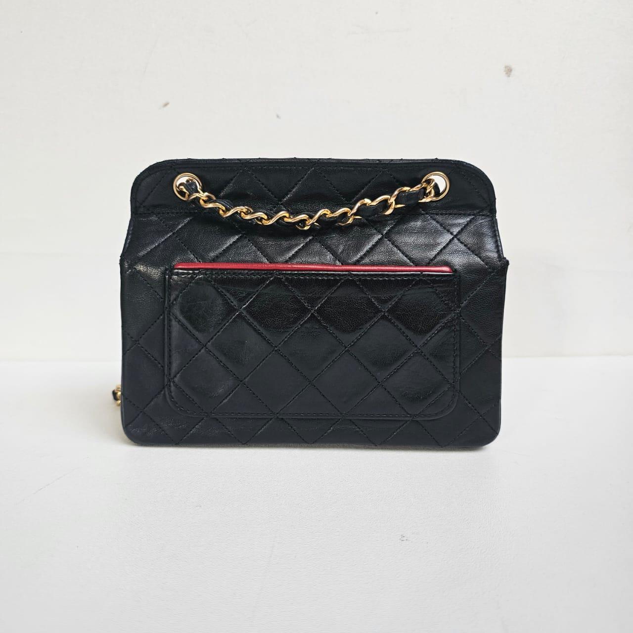Vintage Chanel Black Lambskin Quilted Mini Flap Bag For Sale 5