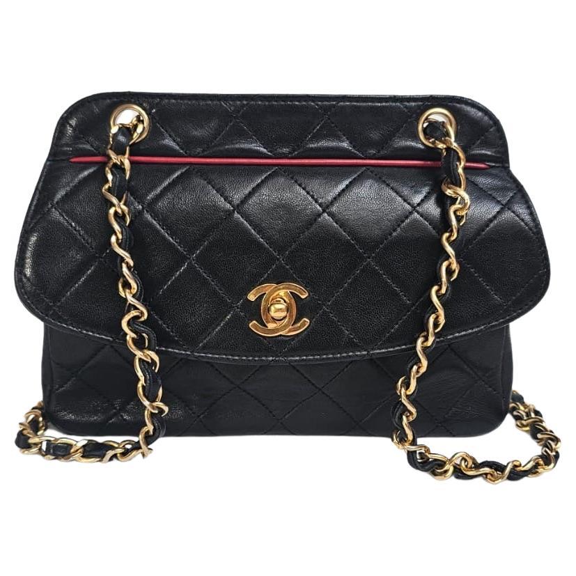 Vintage Chanel Black Lambskin Quilted Mini Flap Bag For Sale