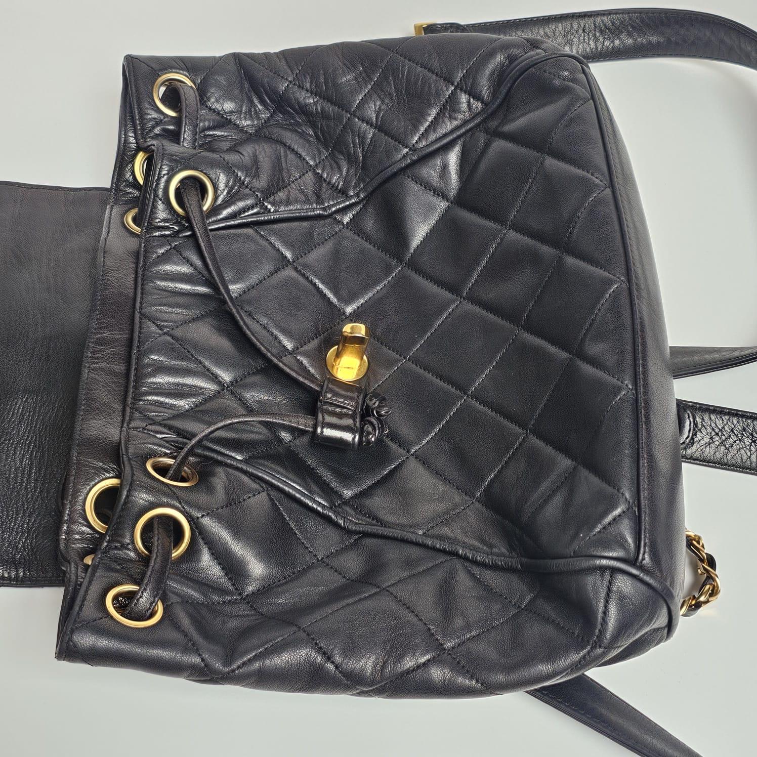 Vintage Chanel Black Lambskin Quilted Small Flap Backpack For Sale 6